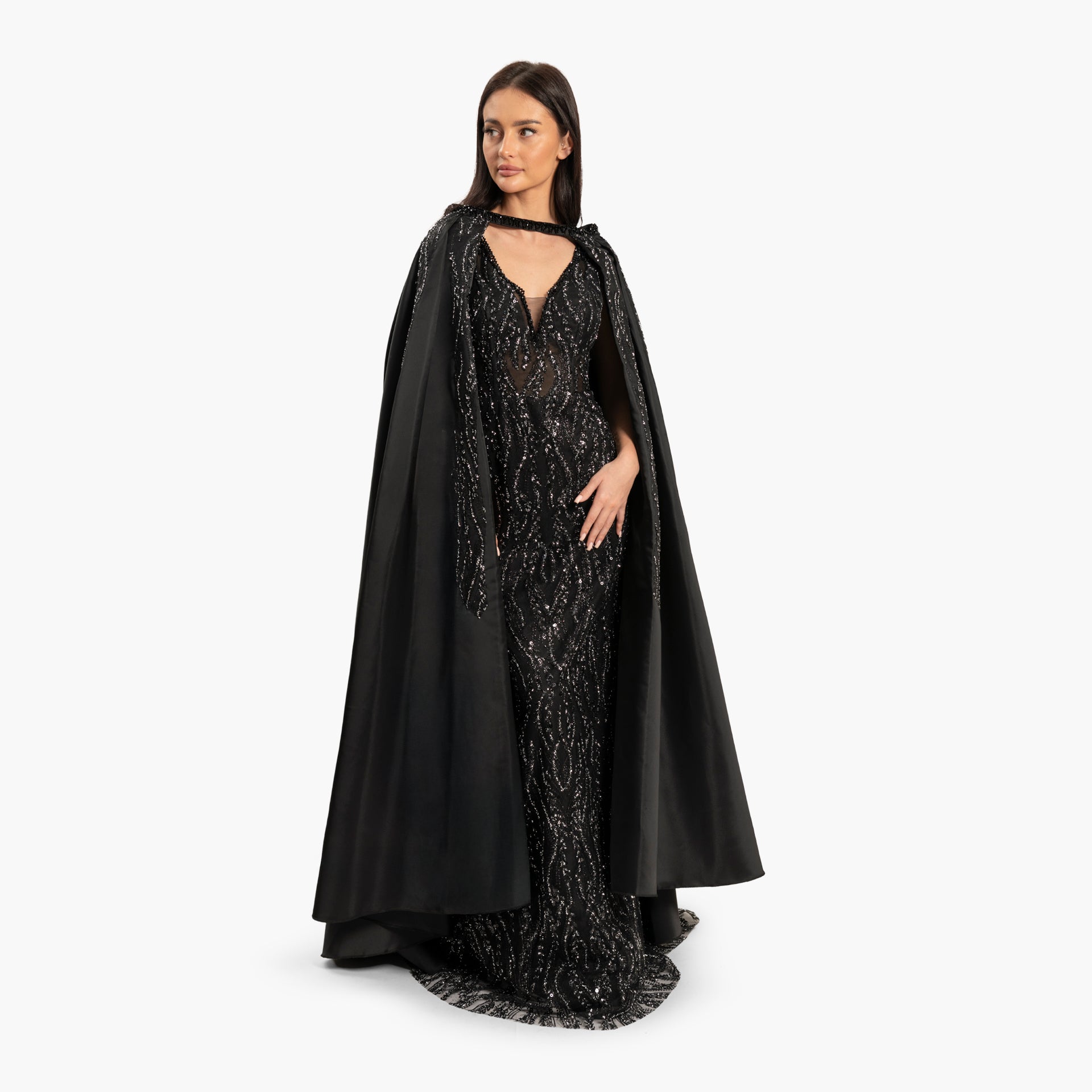 Women Black Dress with A Removable Cape By WECRE8