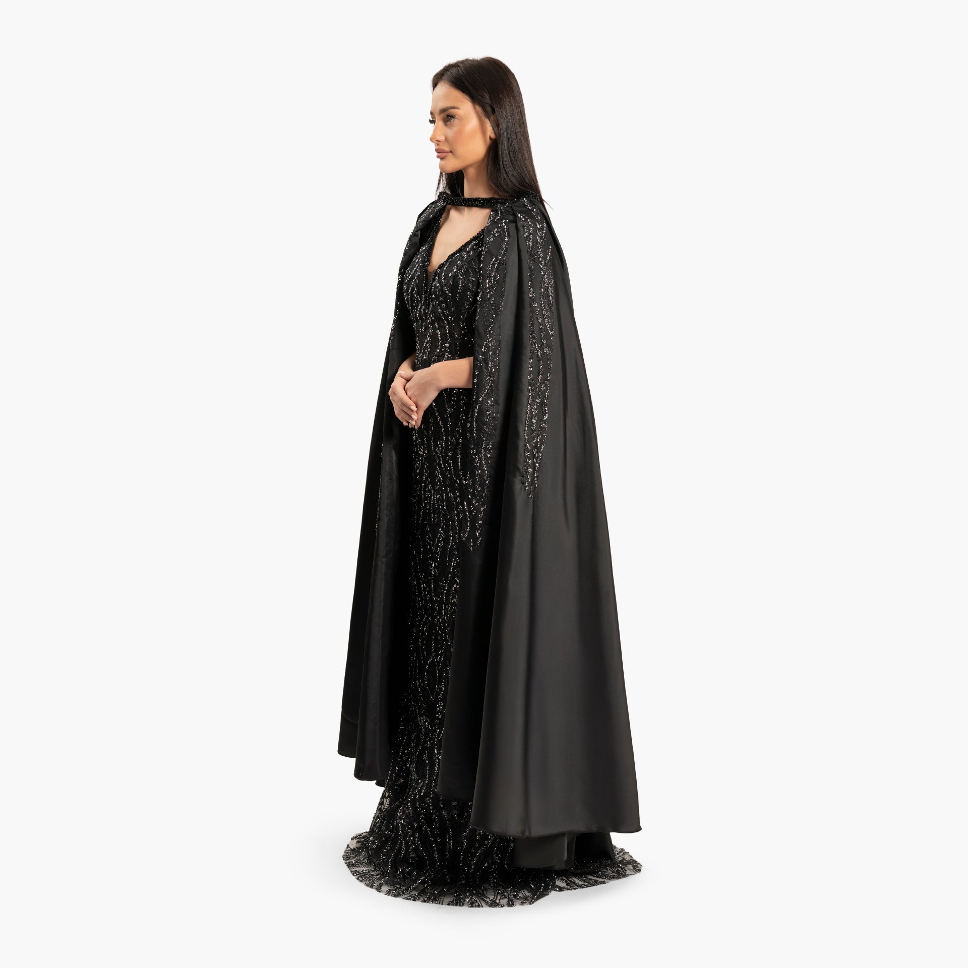 Women Black Dress with A Removable Cape By WECRE8