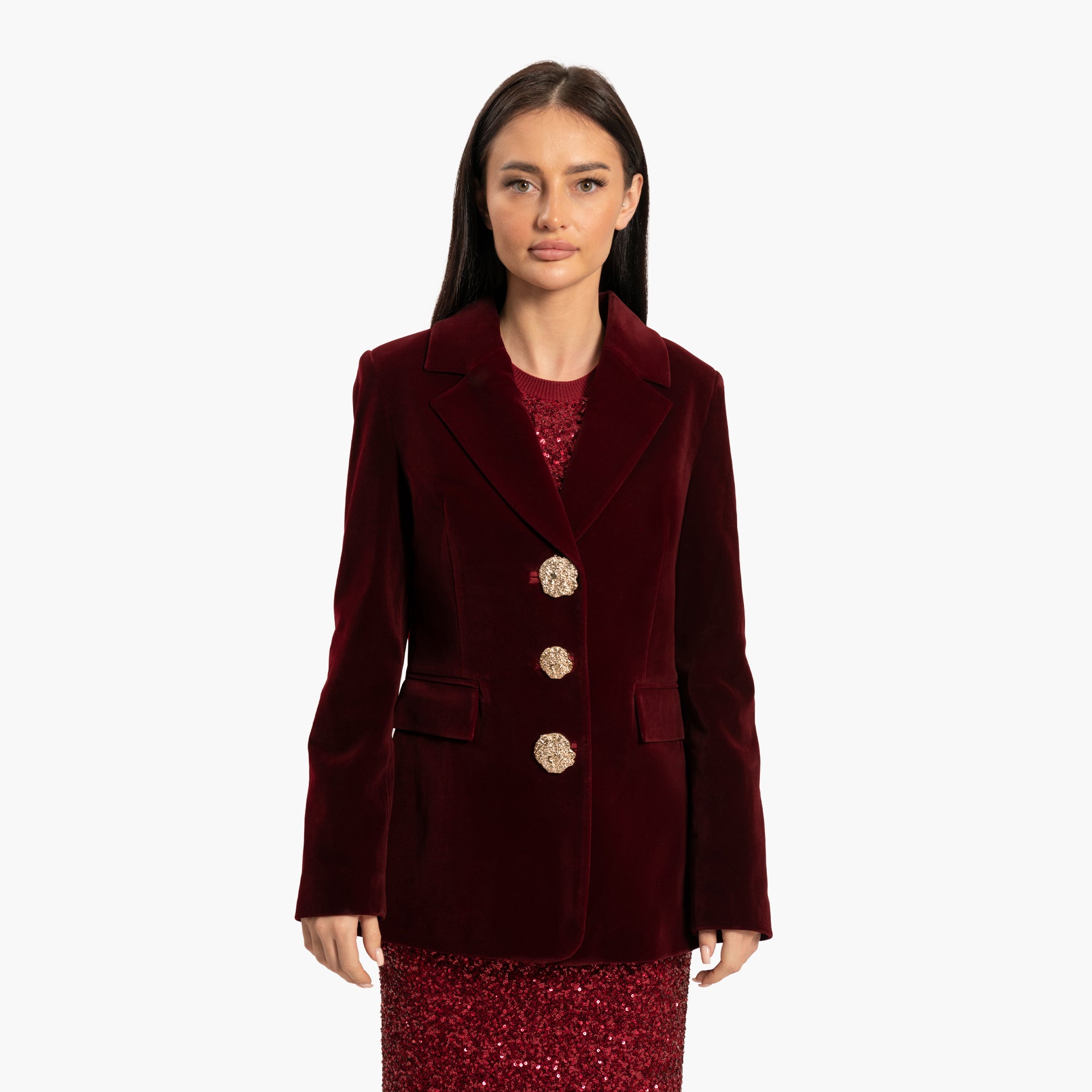 Women Maroon Blazer Jacket By WECRE8