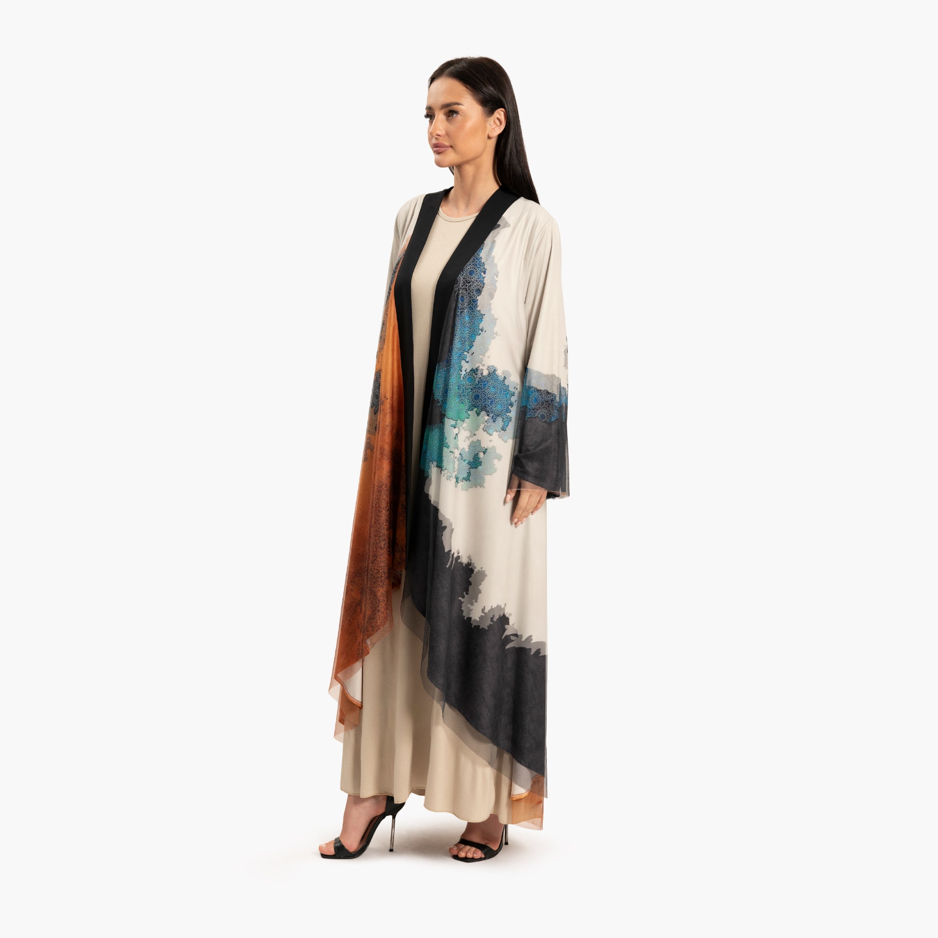 Women Beige with Multicolor Abstract Motif Kaftan By WECRE8