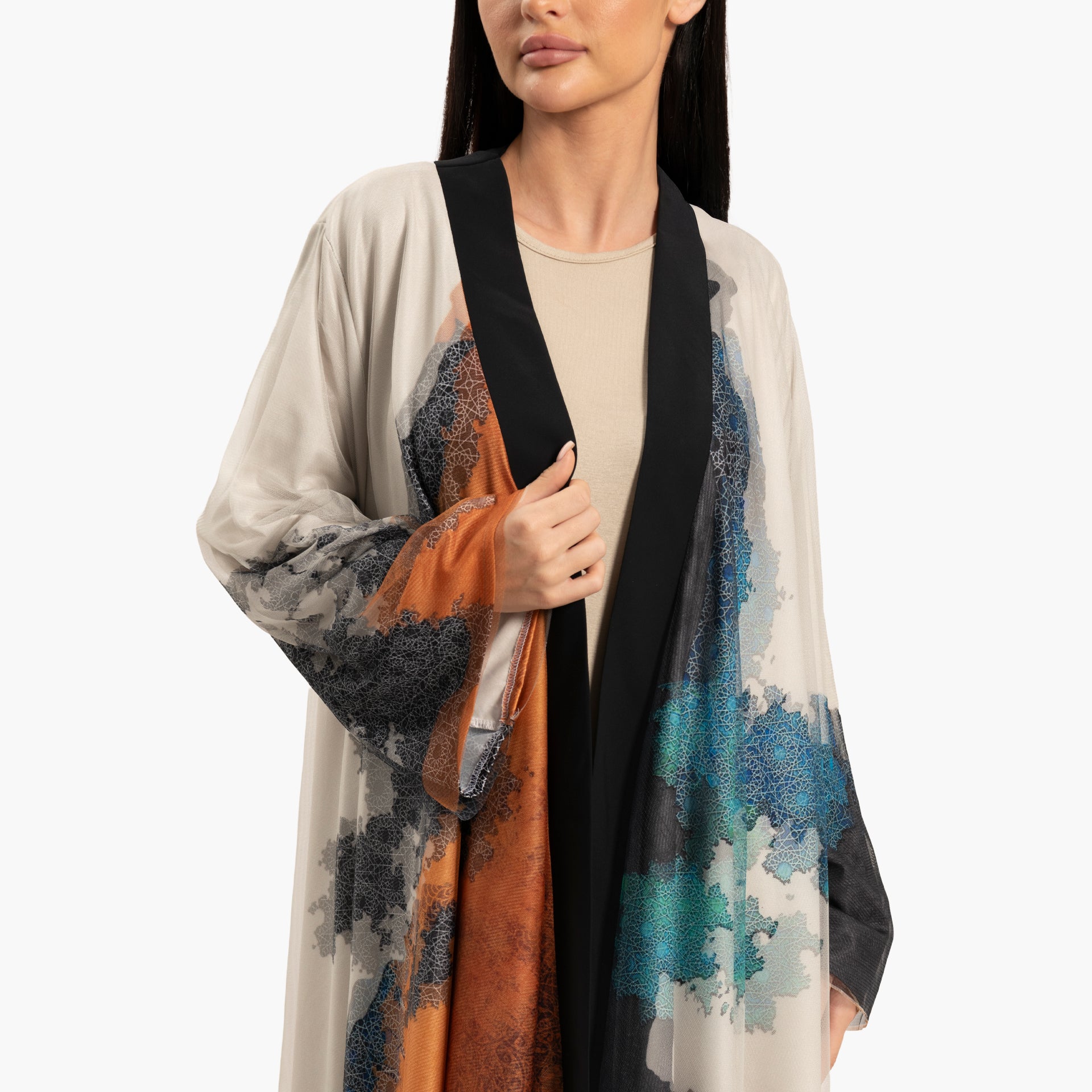 Women's Beige with Multicolor Abstract Motif Kaftan By WECRE8