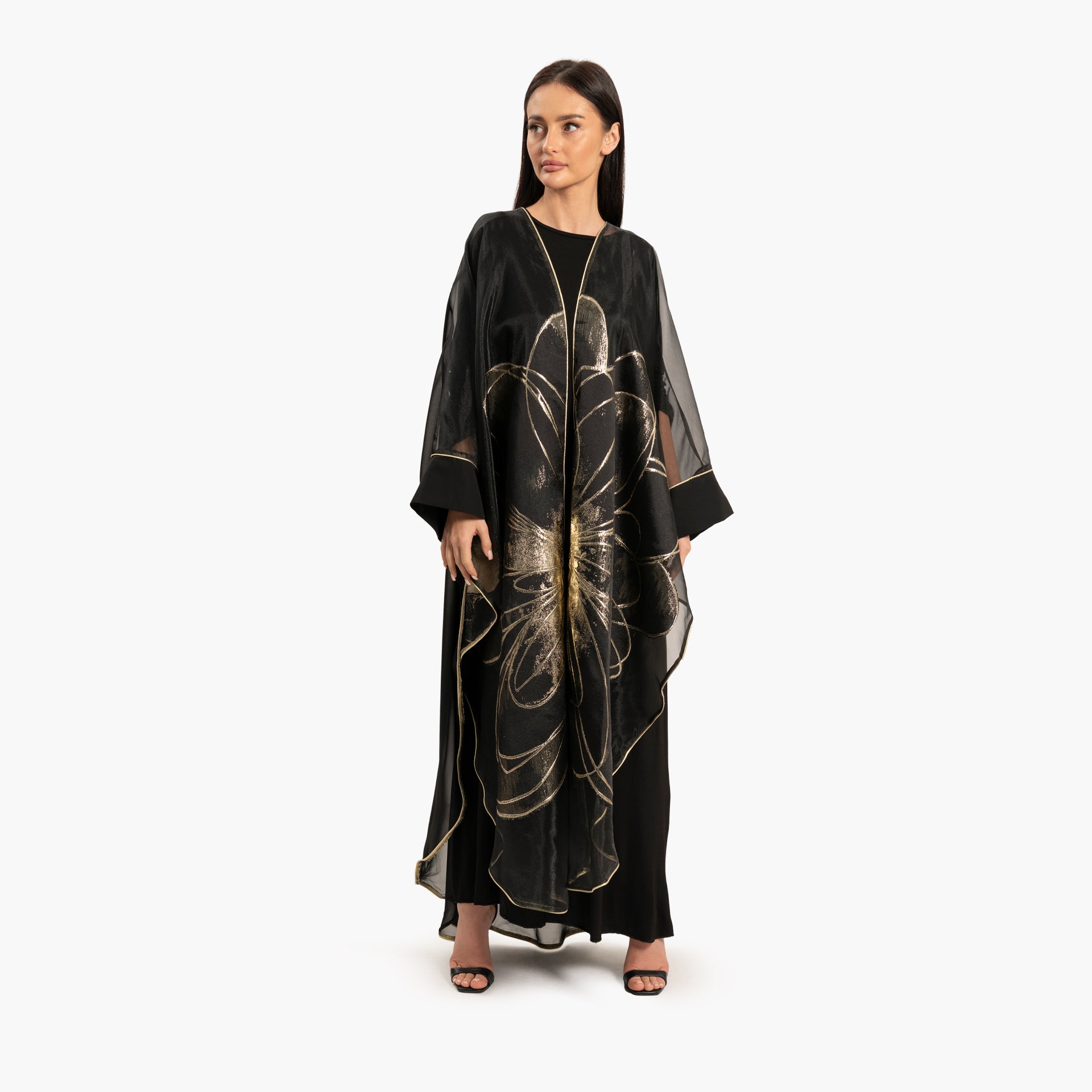 Women Black with Gold Floral Print Kaftan By WECRE8