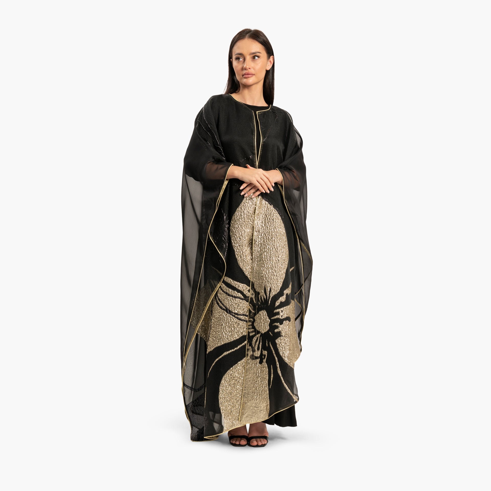 Women's Black with Gold-tone Floral Print Kaftan By WECRE8