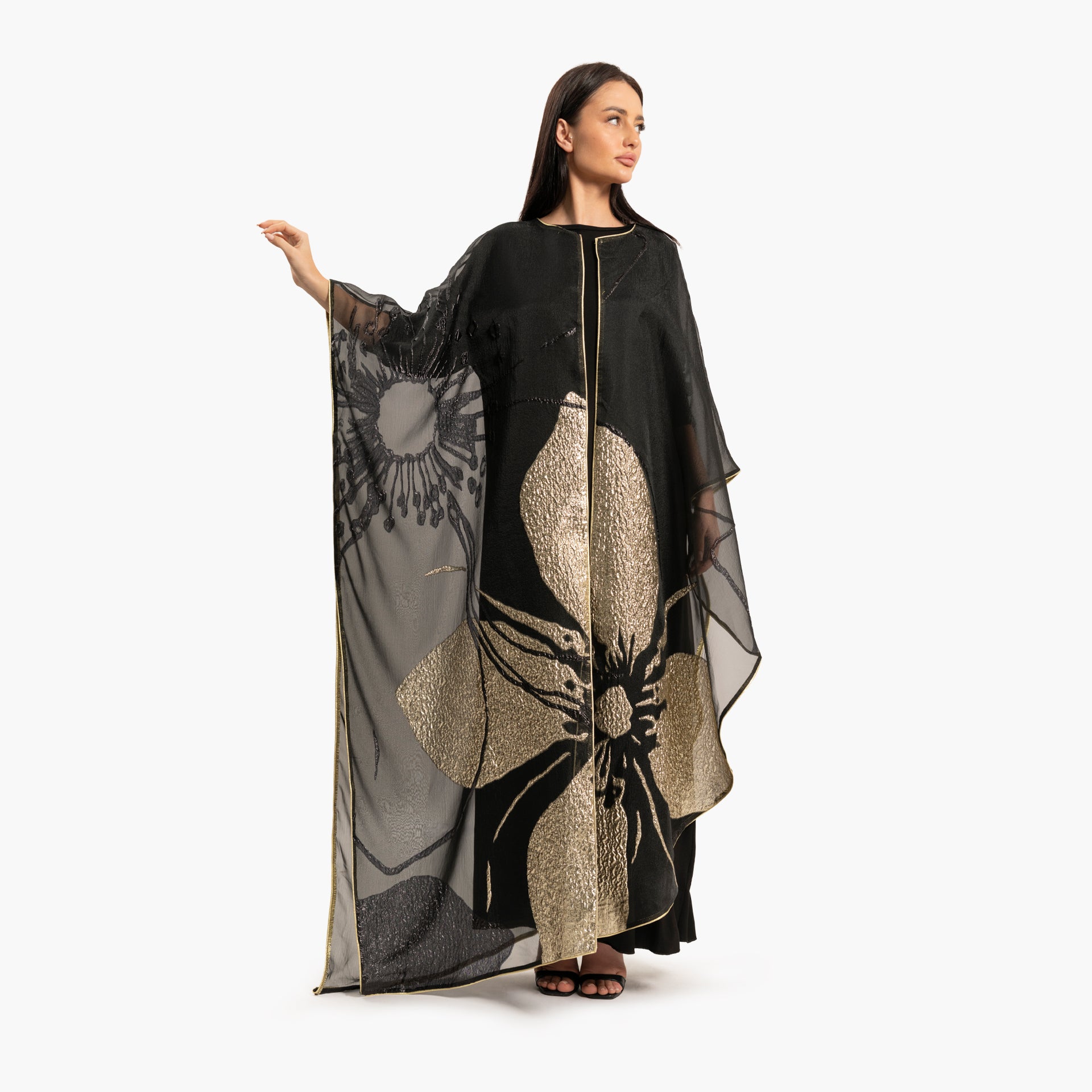 Women Black with Gold-tone Floral Print Kaftan By WECRE8