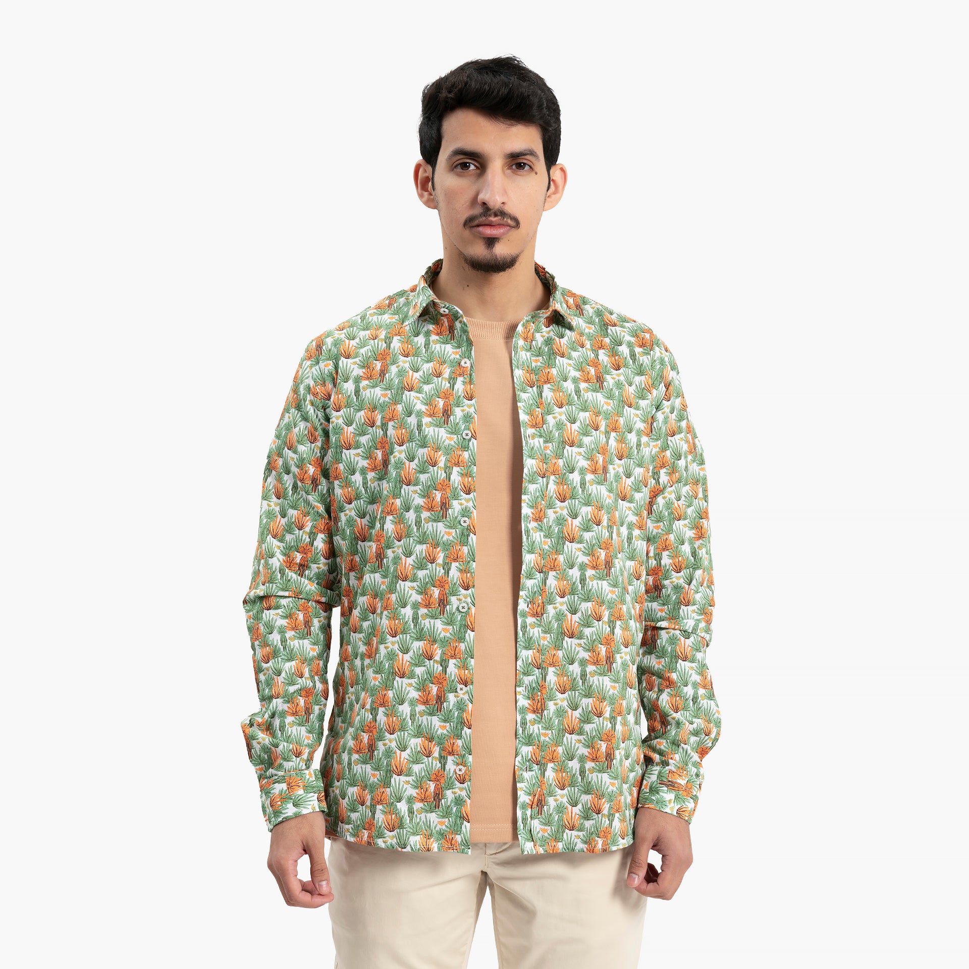 Men Green and Brown Cactus Print Shirt by WECRE8