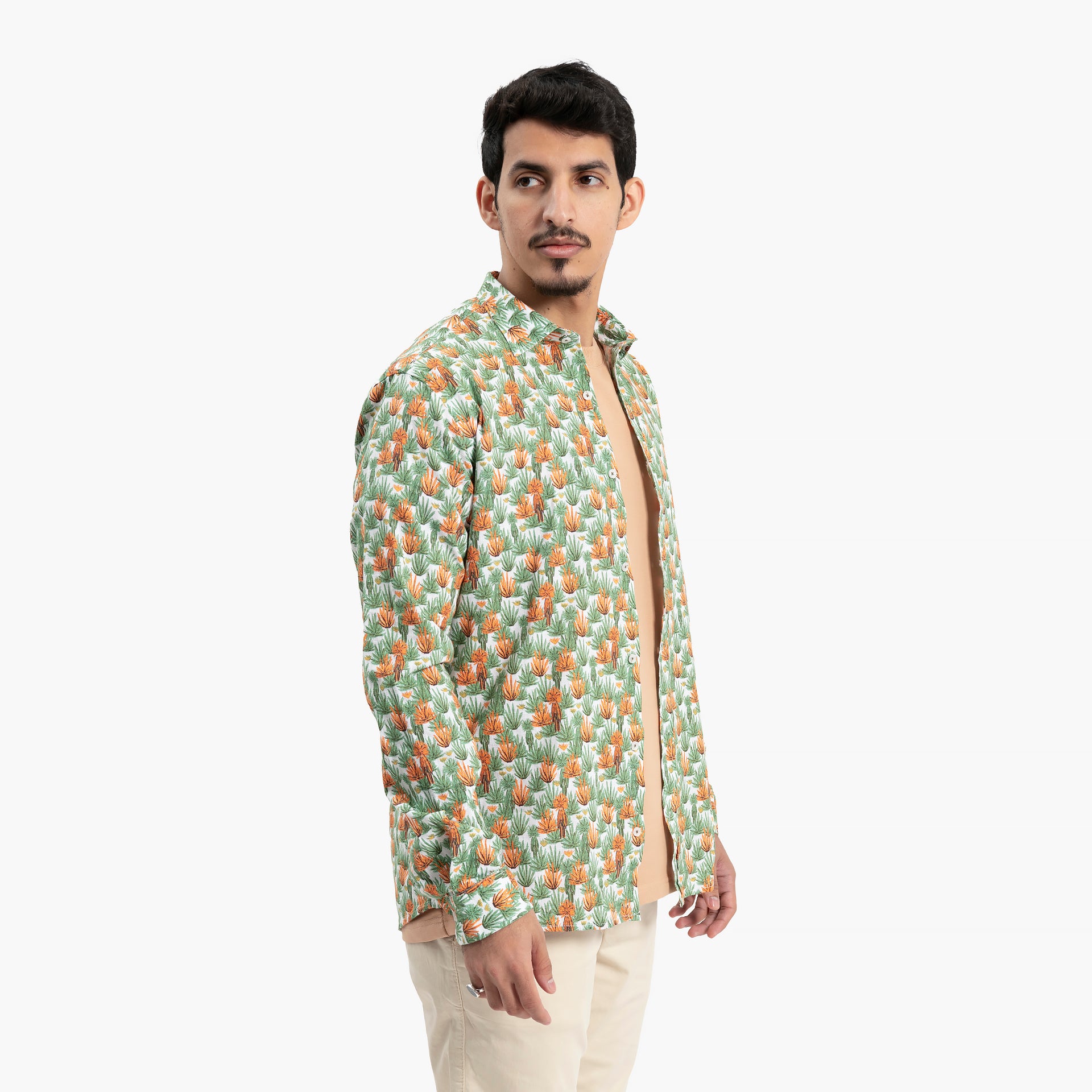 Men Green and Brown Cactus Print Shirt by WECRE8