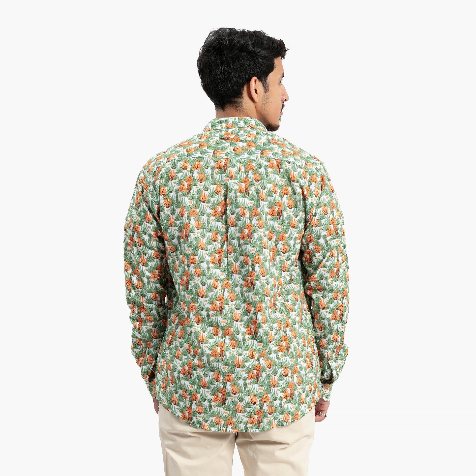 Men Green and Brown Cactus Print Shirt by WECRE8