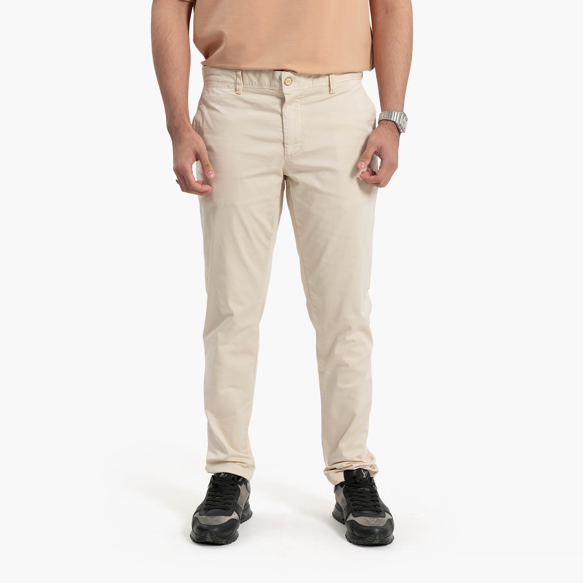 Men's Beige Classic Trousers By WECRE8