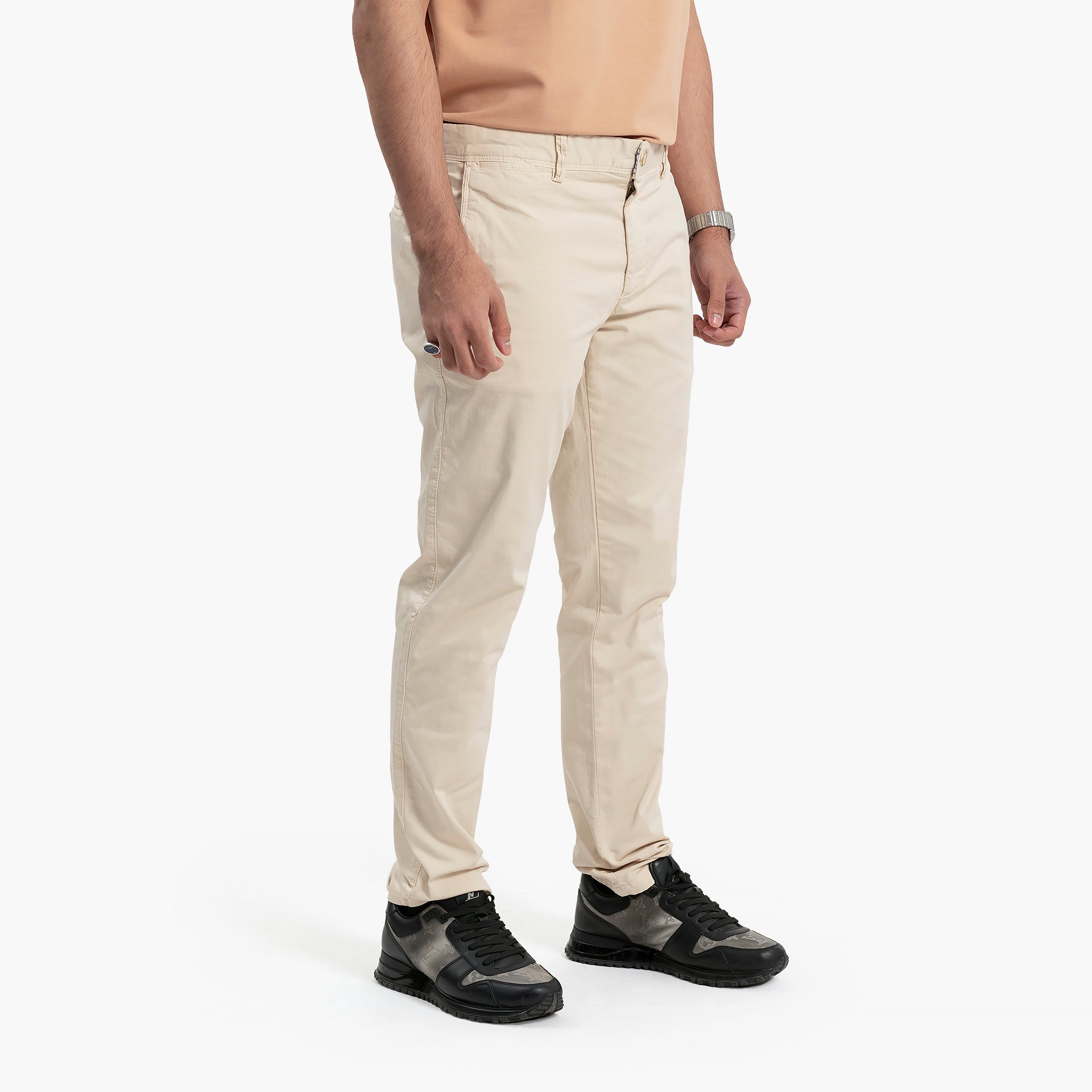 Men's Beige Classic Trousers By WECRE8