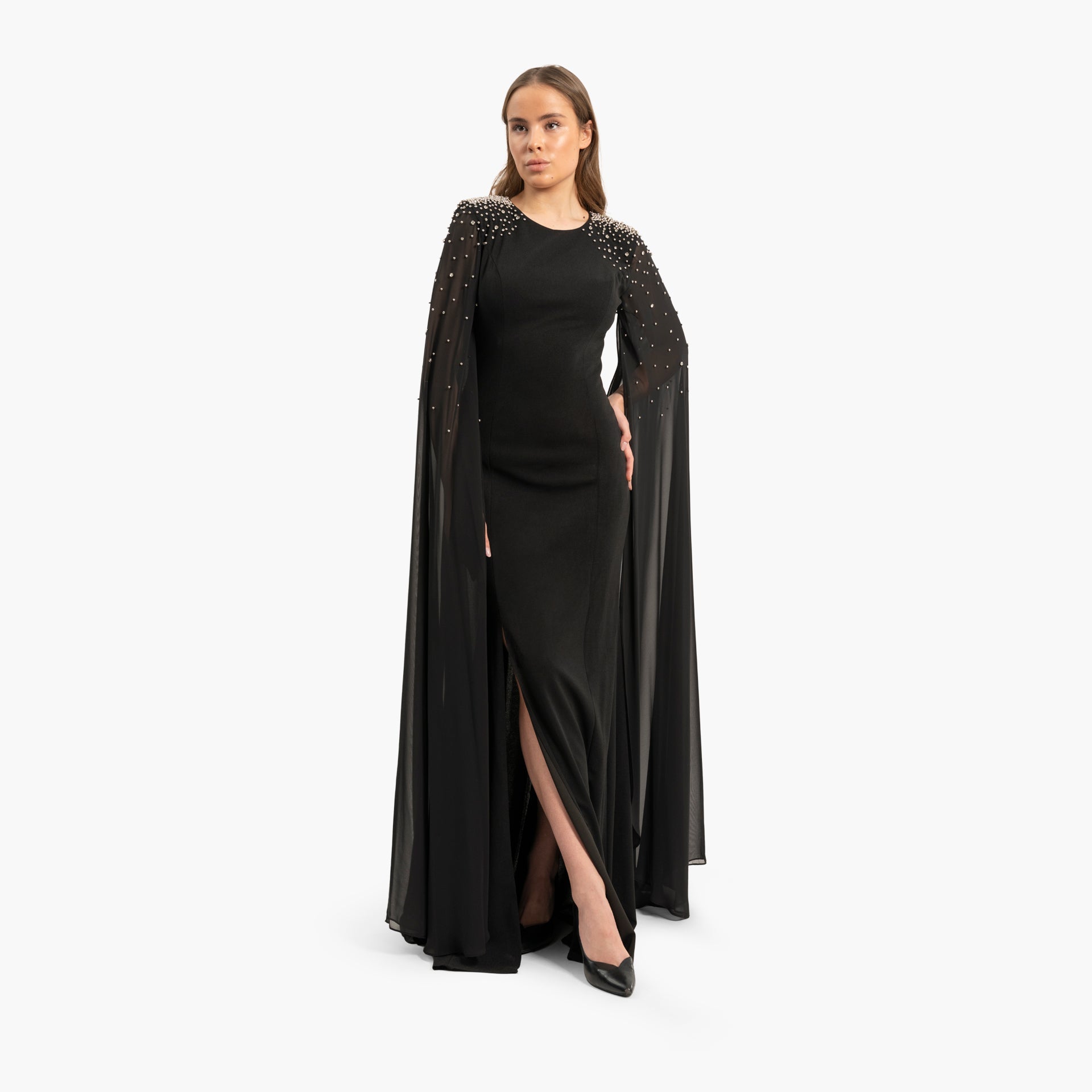 Women Delicate Black Dress with Cape Sleeves By WECRE8