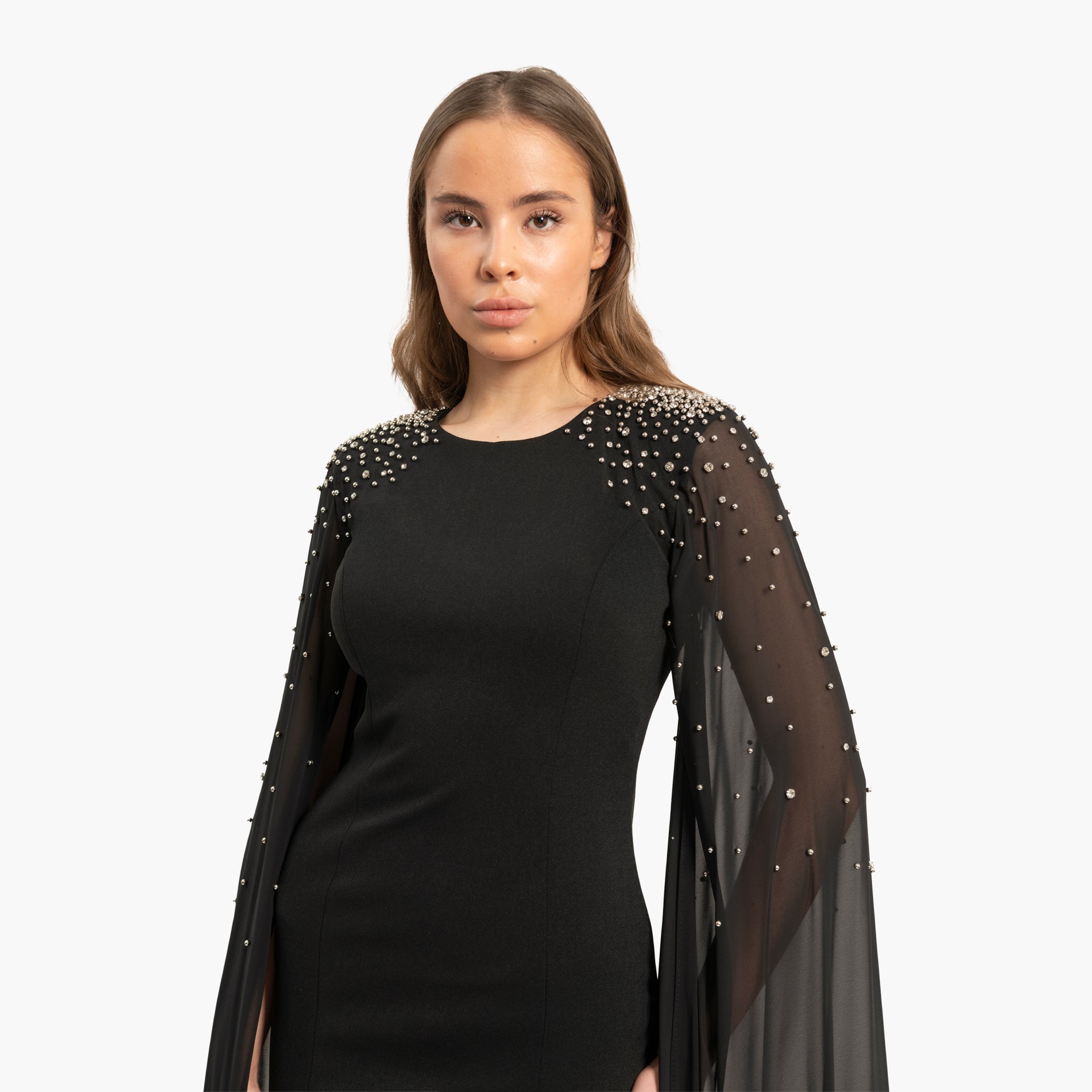 Women's Delicate Black Dress with Cape Sleeves By WECRE8