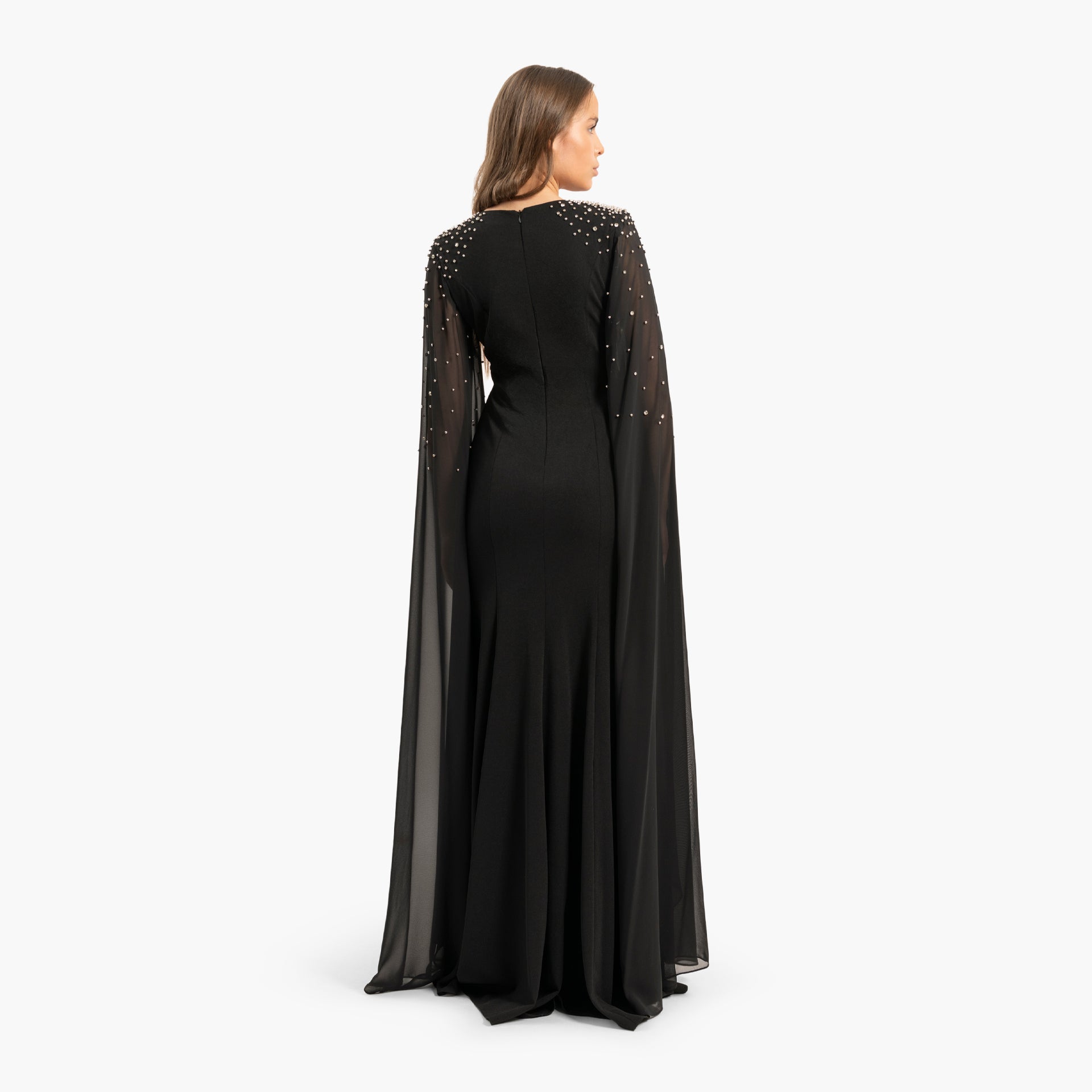 Women's Delicate Black Dress with Cape Sleeves By WECRE8