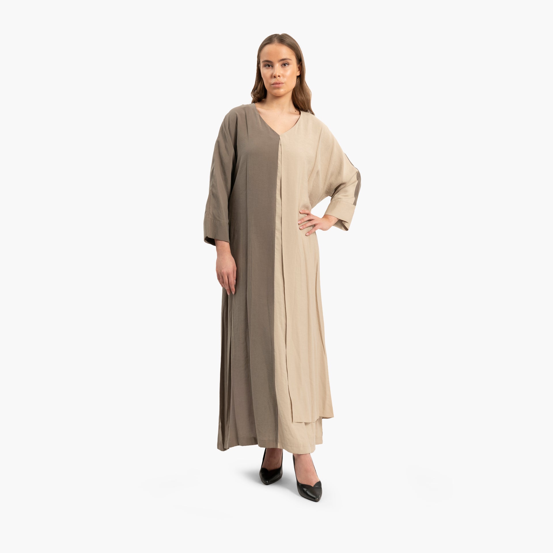 Women Beige and Gray Kaftan with Pockets By WECRE8