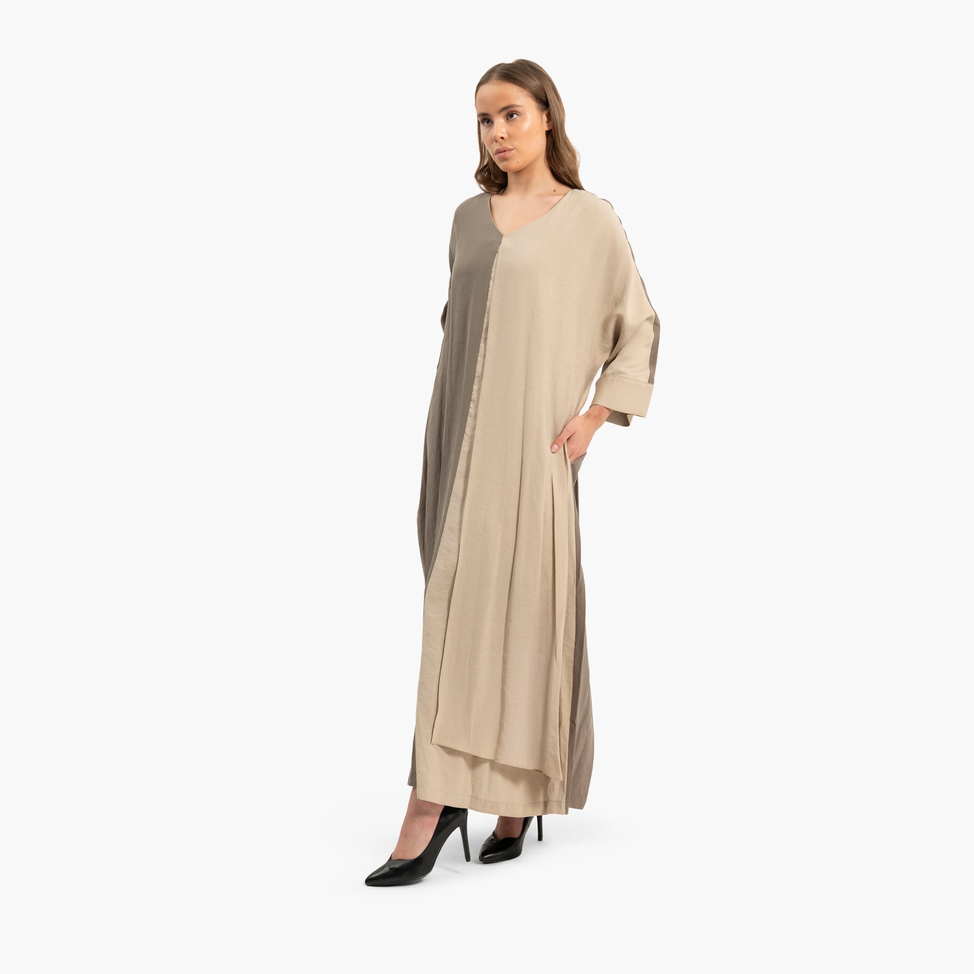 Women Beige and Gray Kaftan with Pockets By WECRE8