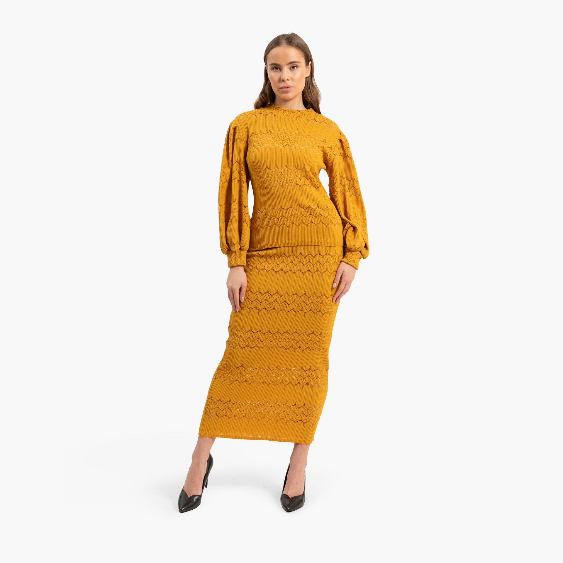 Women Yellow Mustard Set of Pullover and Skirt By WECRE8