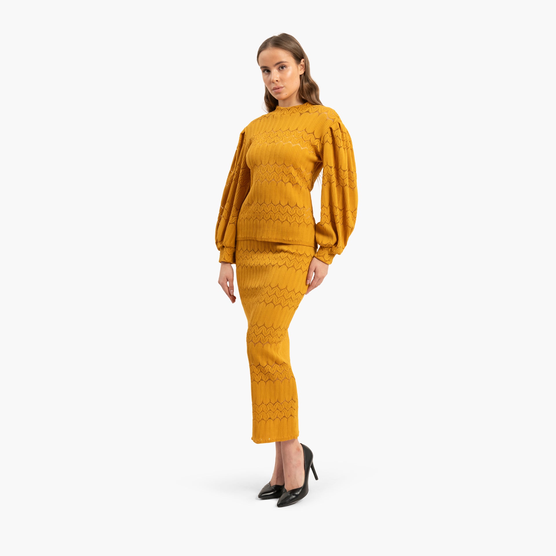 Women Yellow Mustard Set of Pullover and Skirt By WECRE8