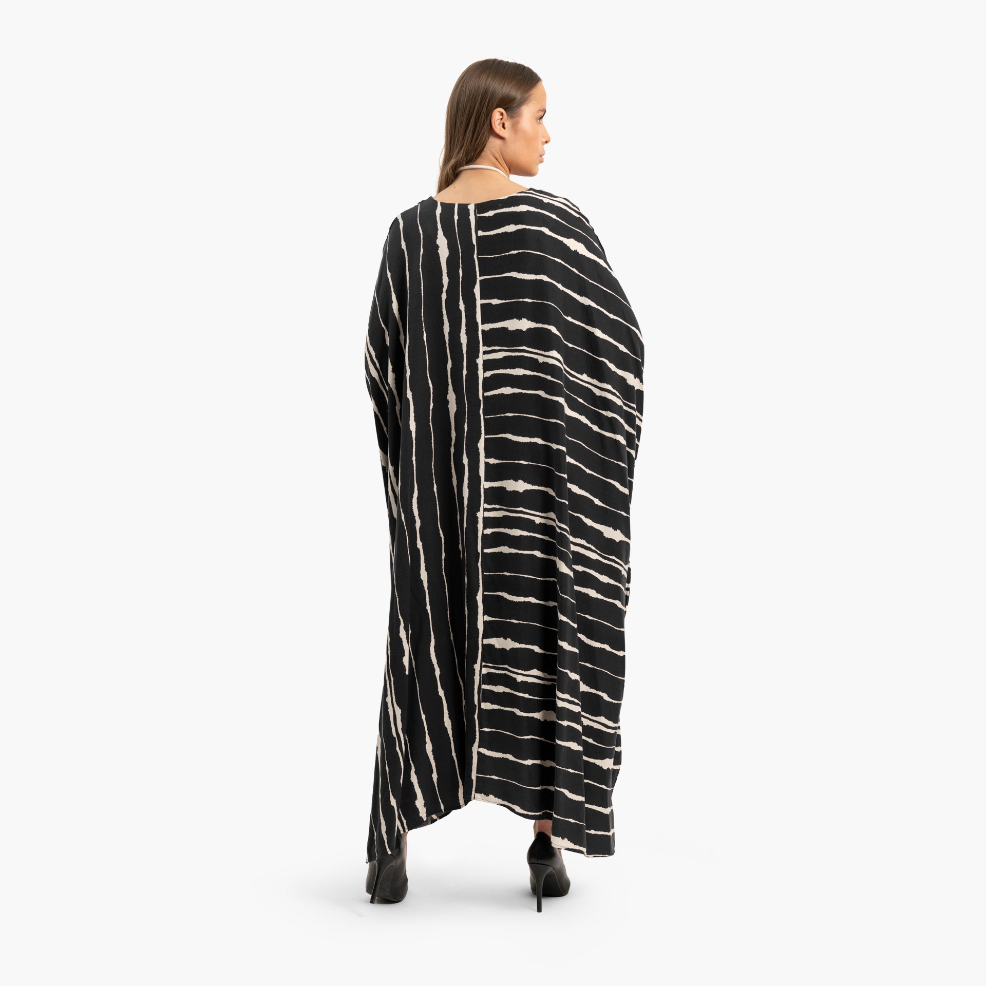 Women's Black and White Strips Kaftan with Necklace By WECRE8