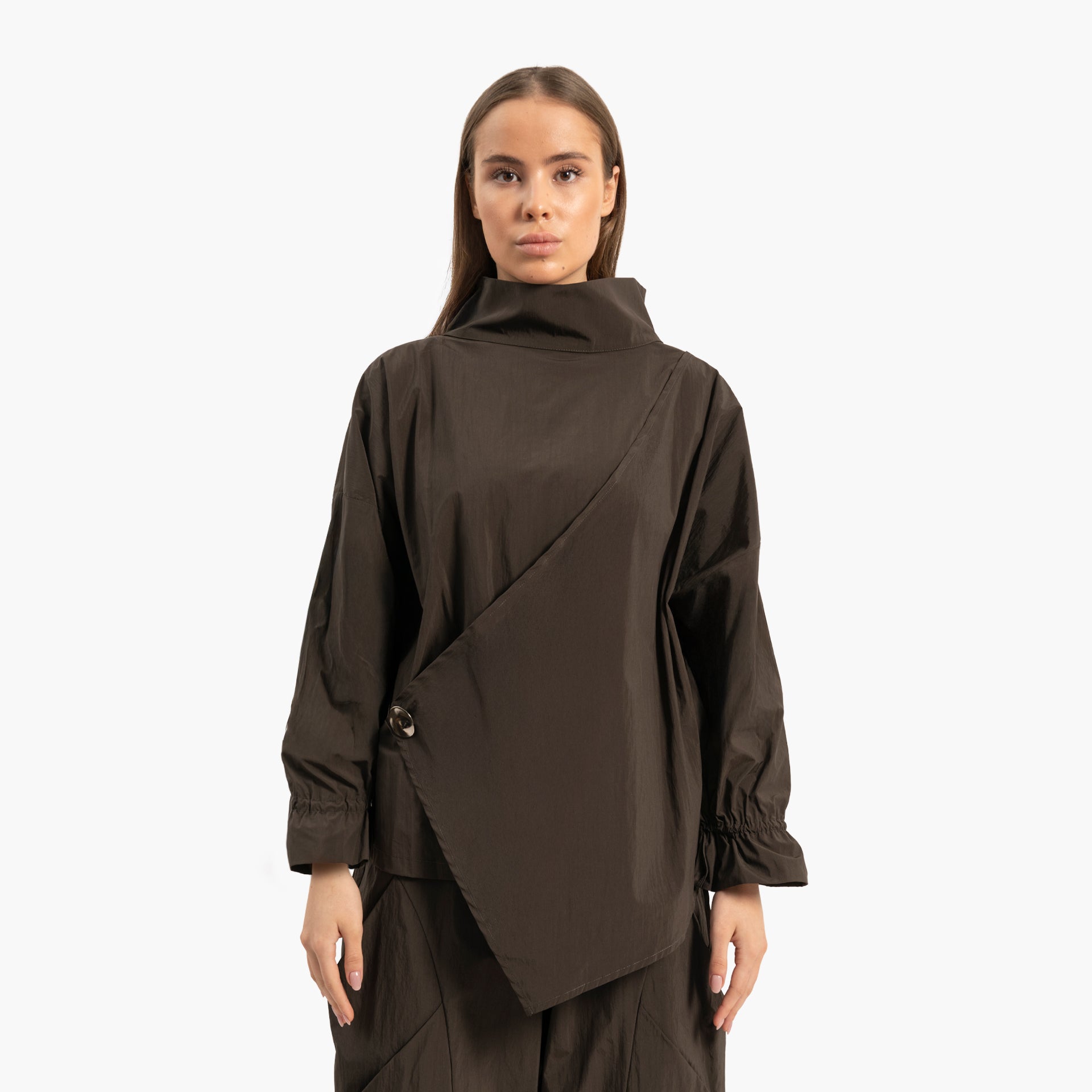 Women Asymmetrical Brown Blouse By WECRE8