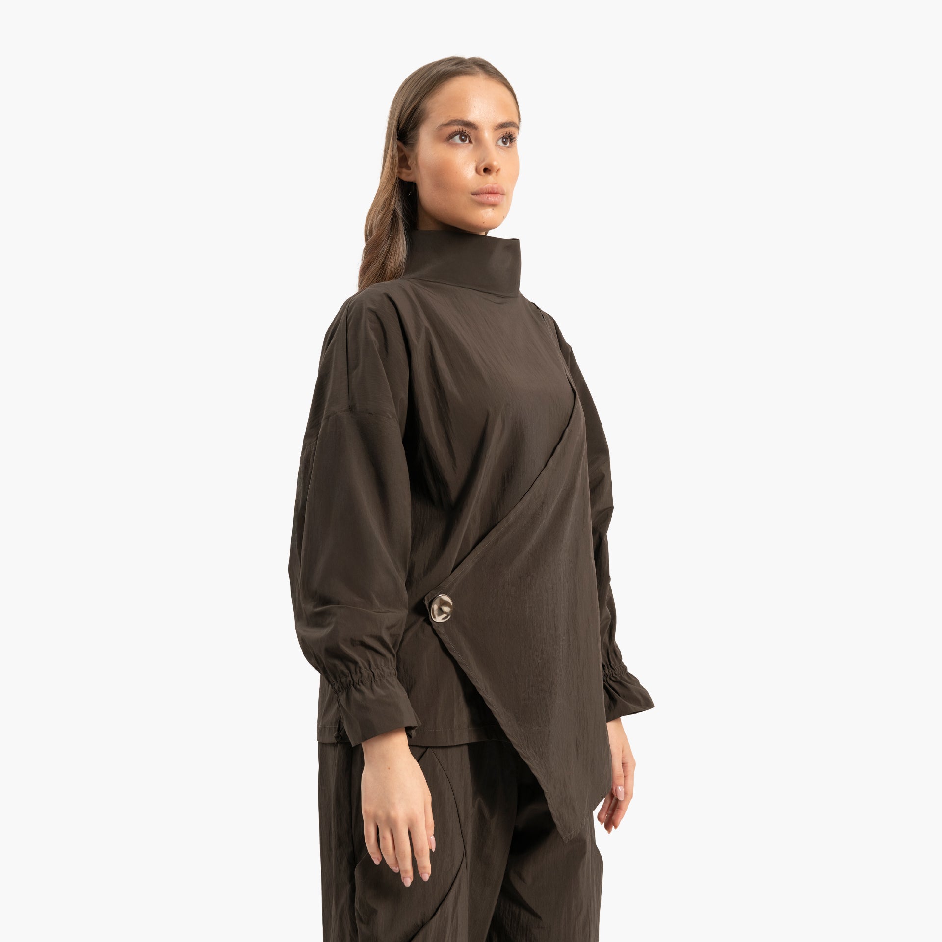 Women Asymmetrical Brown Blouse By WECRE8