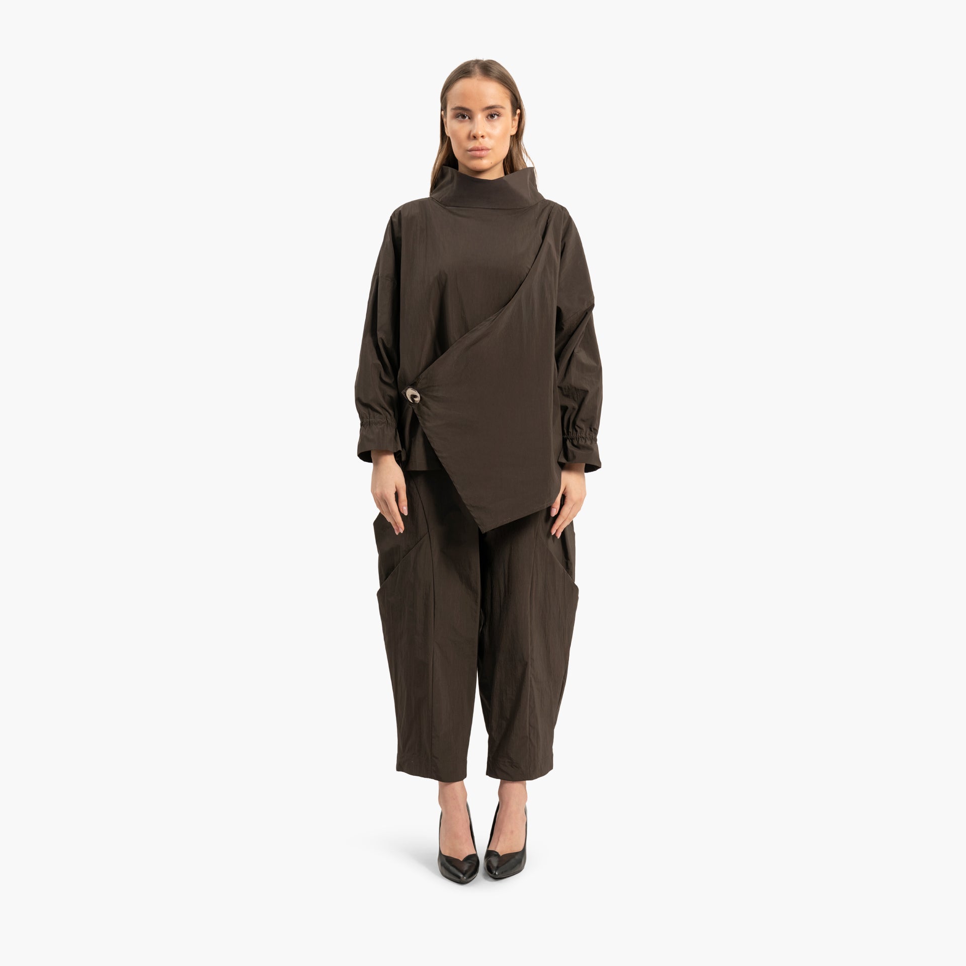 Women's Asymmetrical Brown Blouse By WECRE8