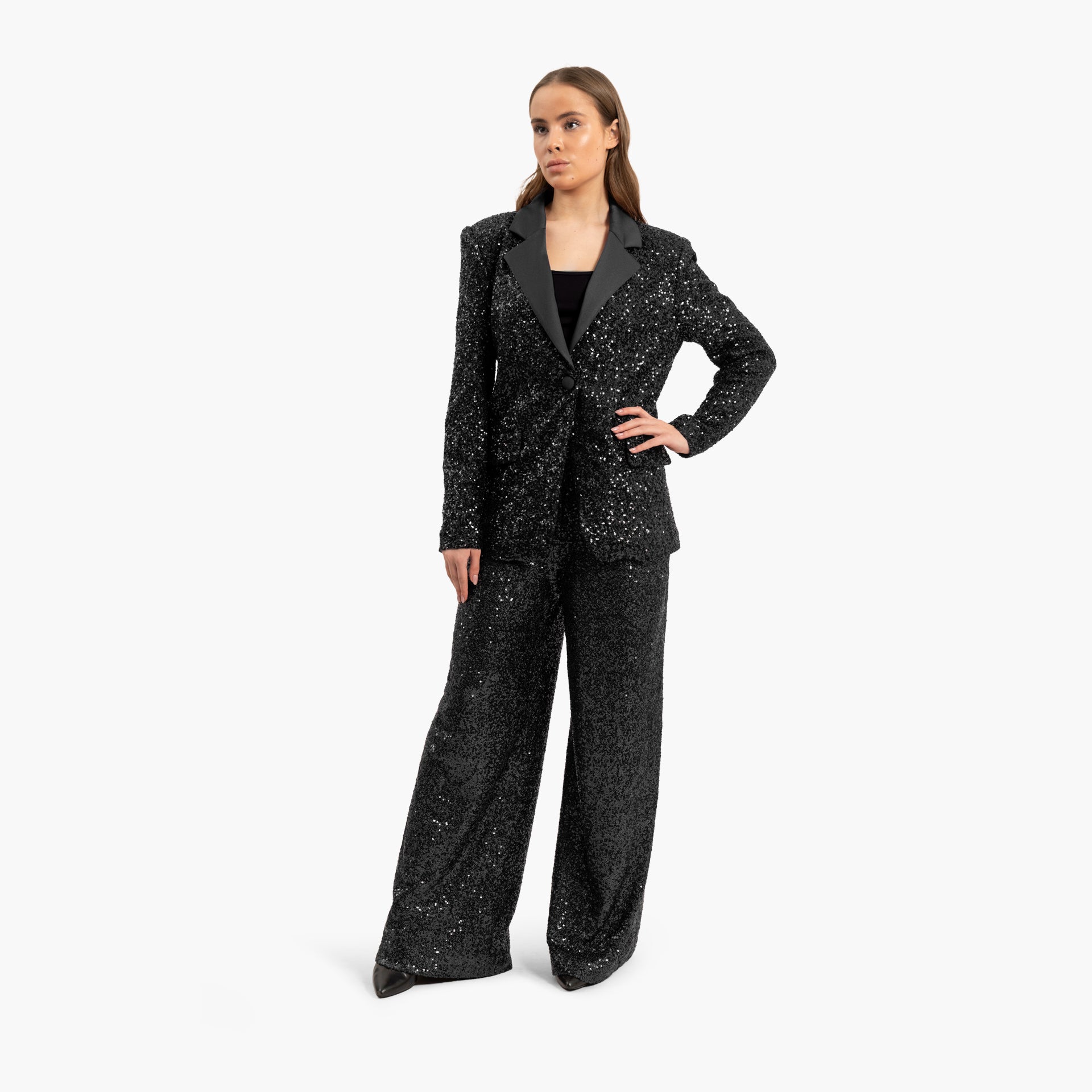 Women's Sequins Black Blazer and Trousers Set By WECRE8