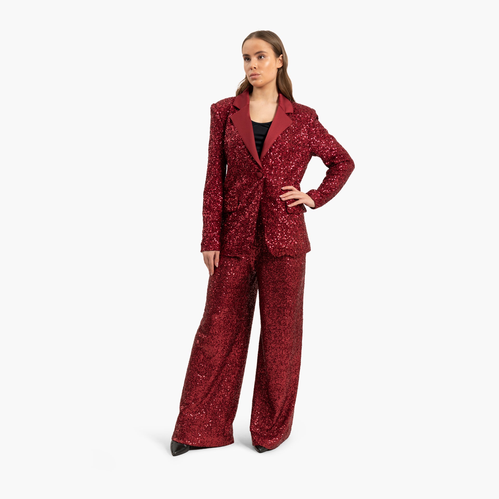 Women Sequins Burgundy Set of Blazer and Trousers By WECRE8