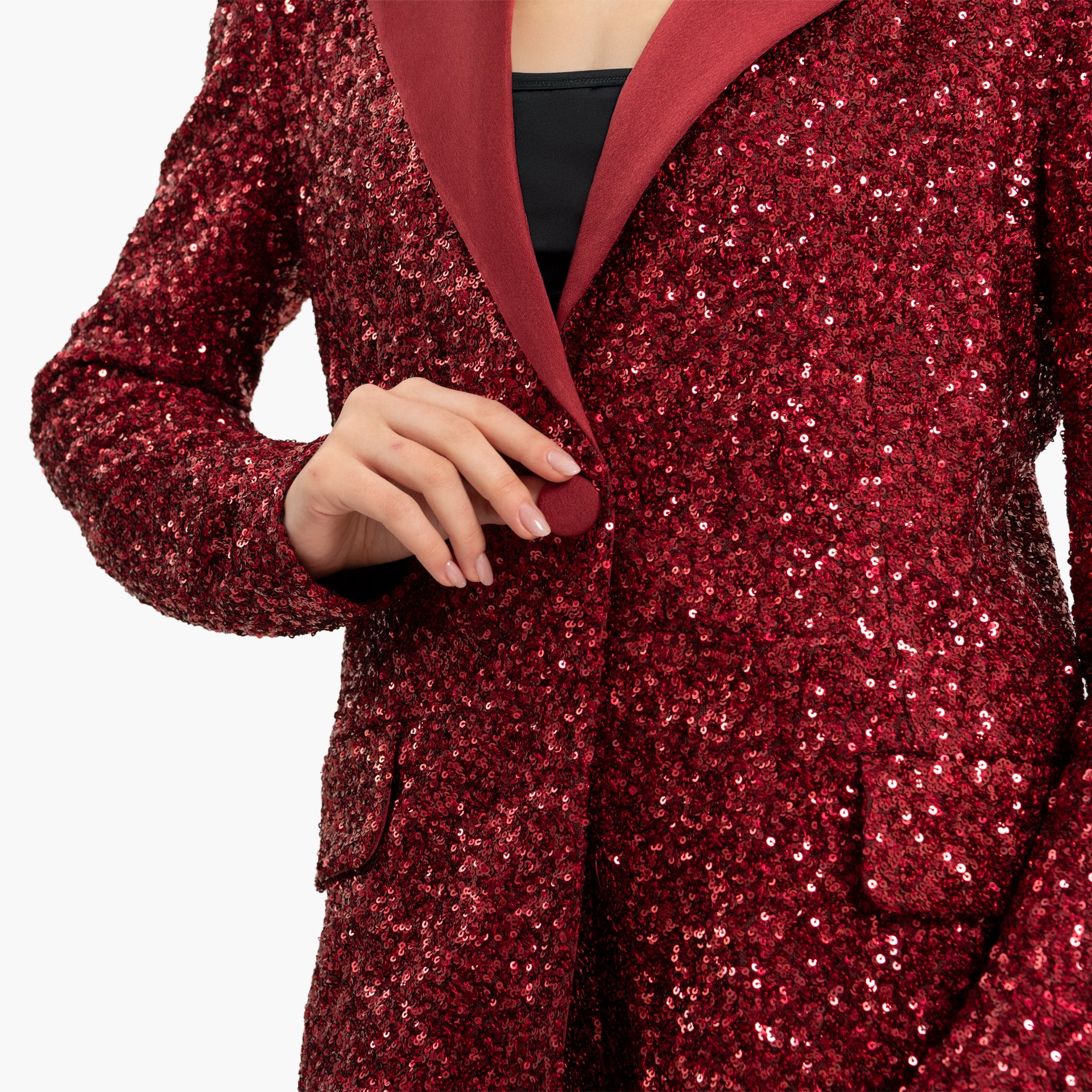 Women Sequins Burgundy Set of Blazer and Trousers By WECRE8