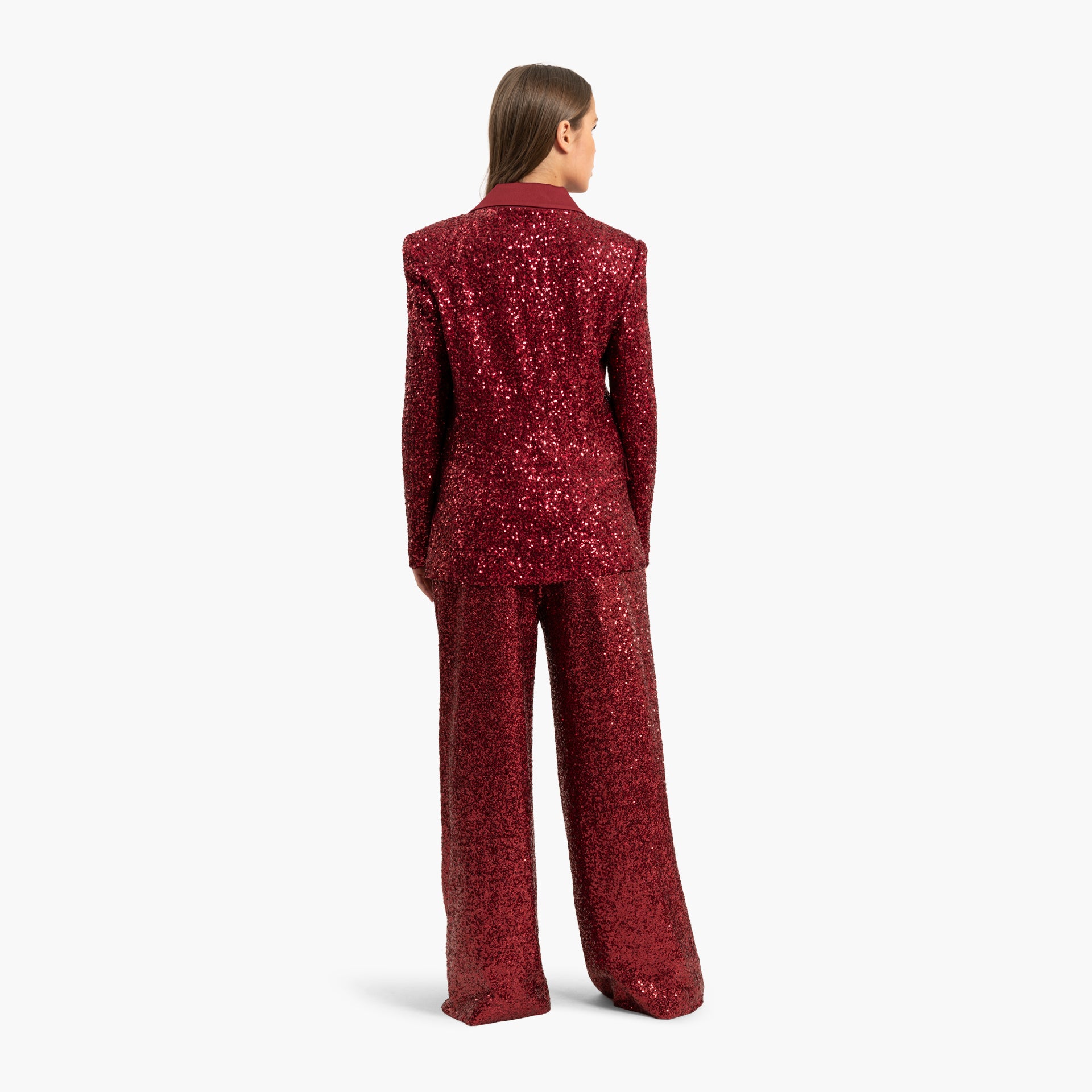 Women's Sequins Burgundy Set of Blazer and Trousers By WECRE8