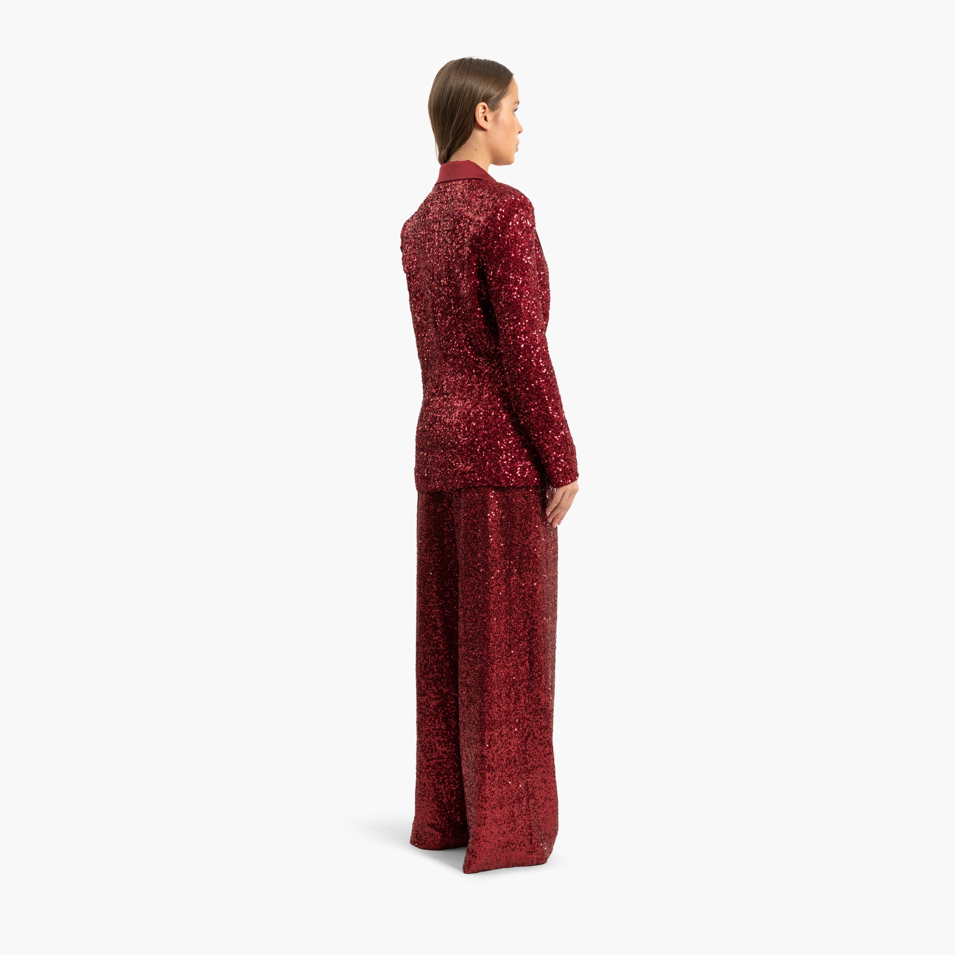 Women's Sequins Burgundy Set of Blazer and Trousers By WECRE8