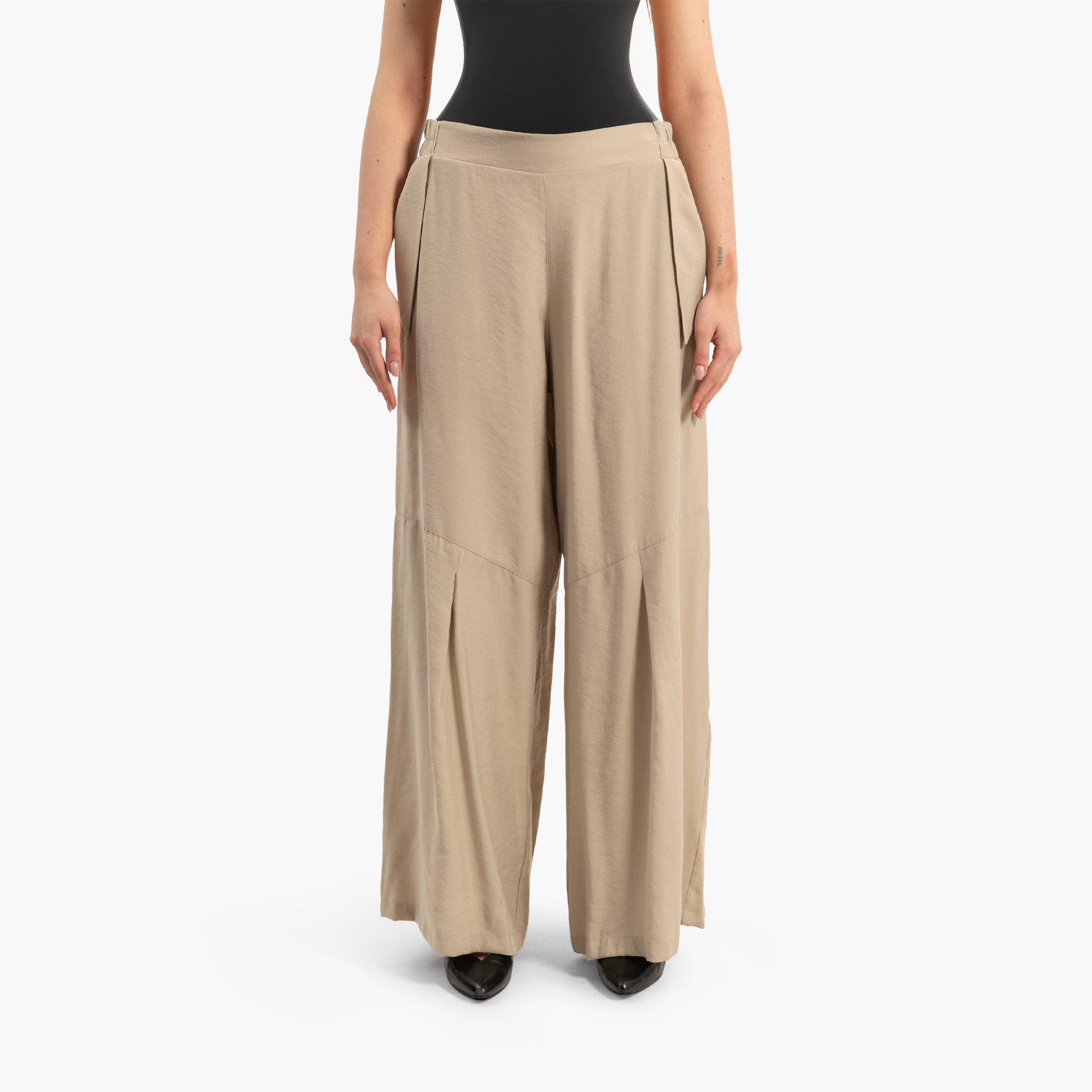 Women Beige Wide Leg Trousers By WECRE8