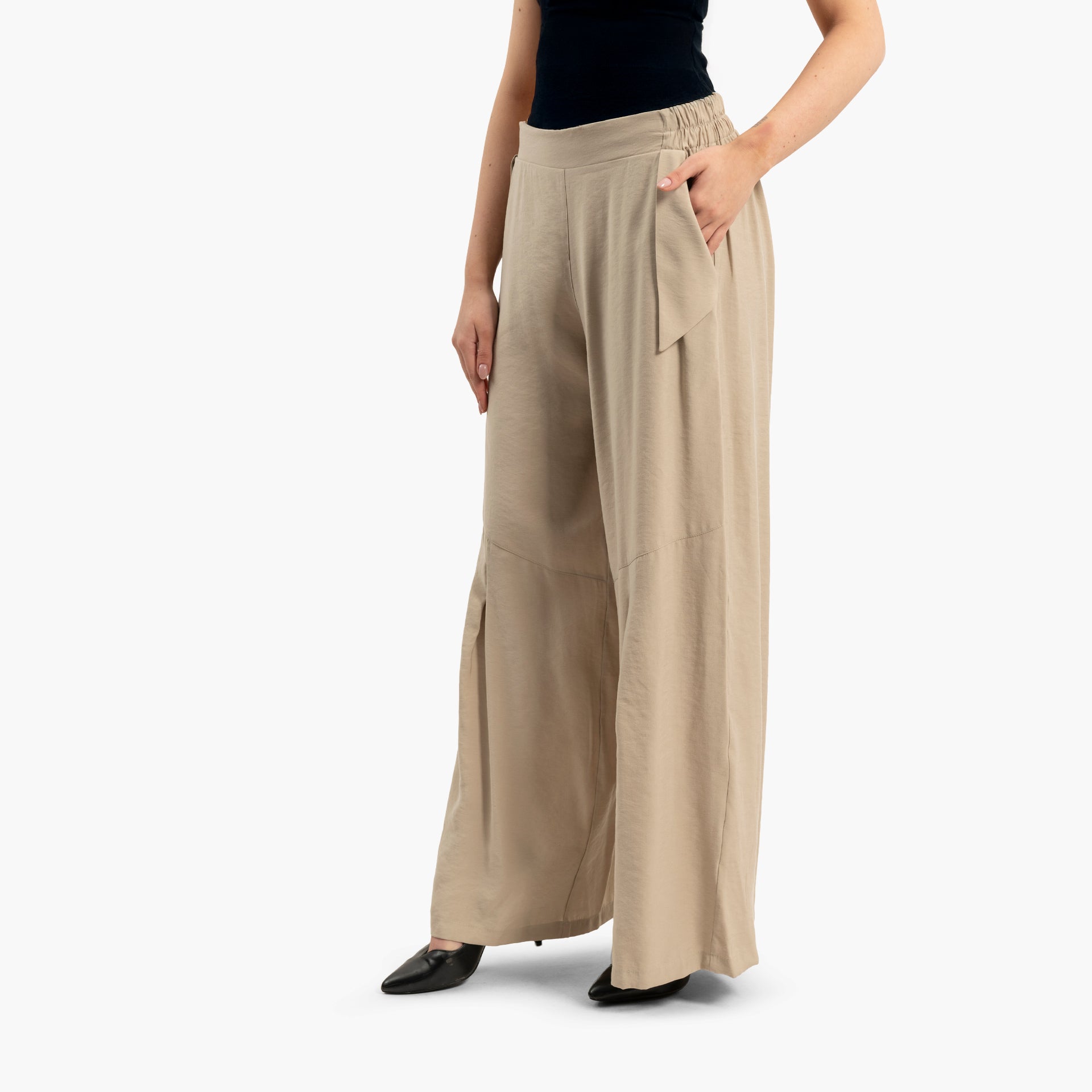 Women Beige Wide Leg Trousers By WECRE8