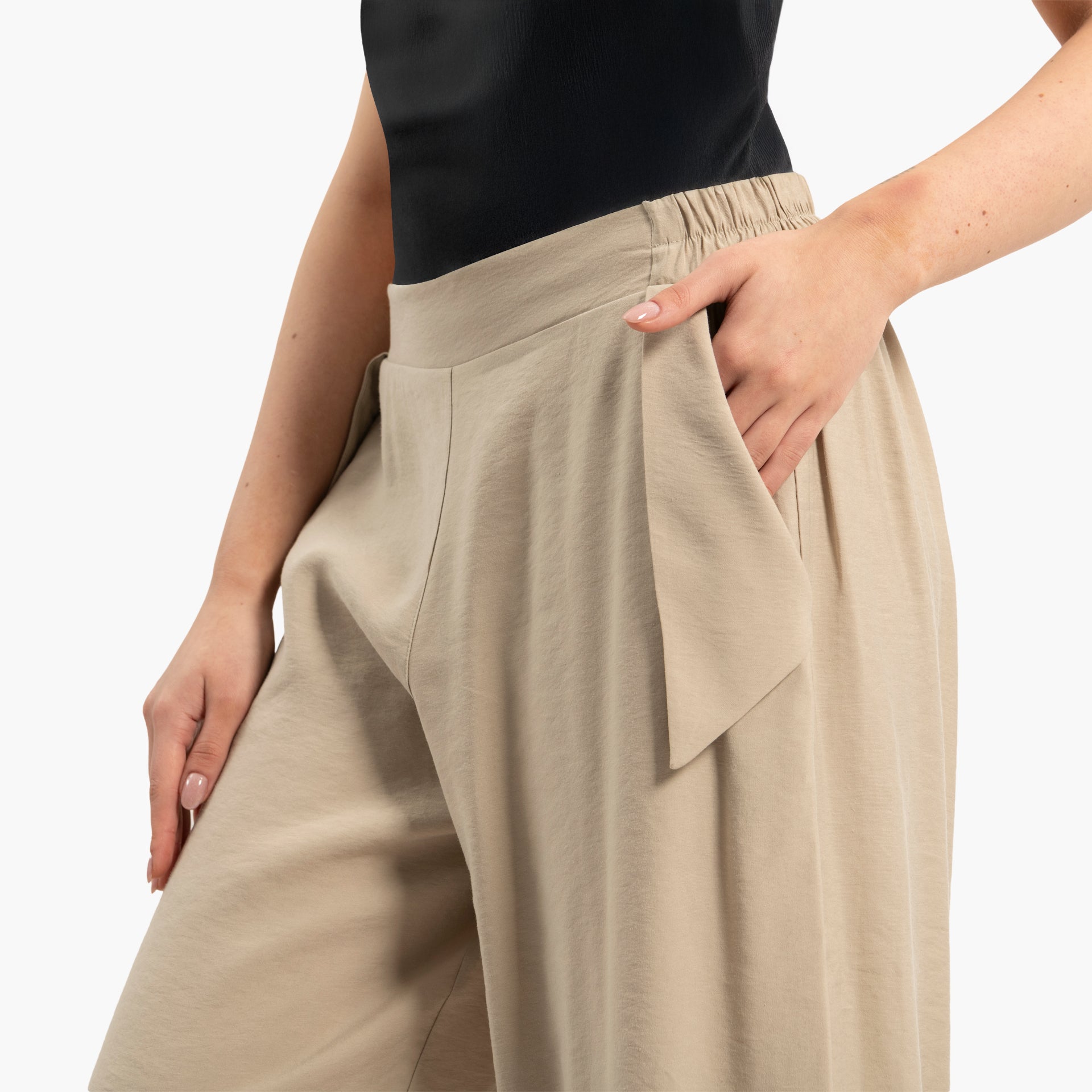 Women's Beige Wide Leg Trousers By WECRE8