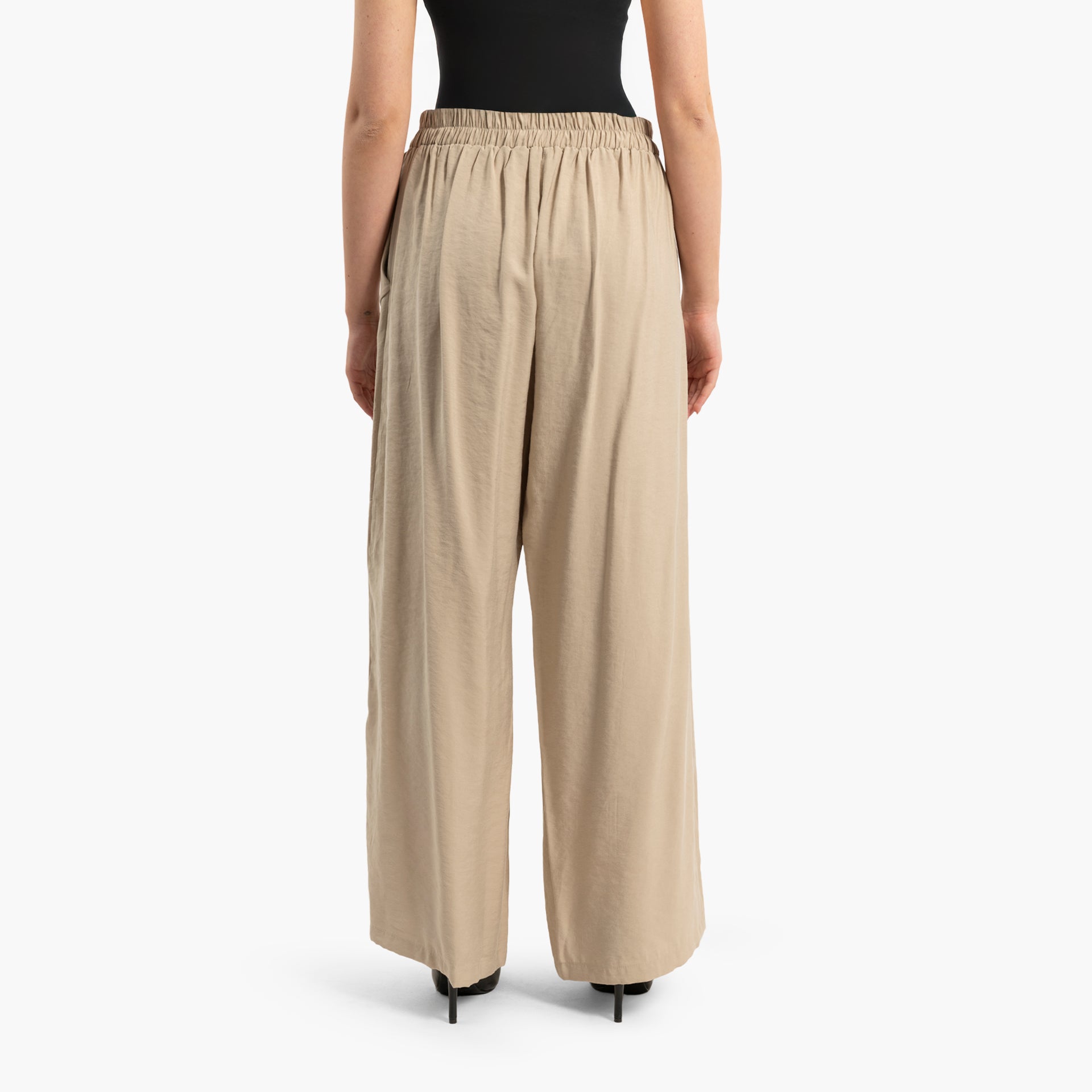 Women's Beige Wide Leg Trousers By WECRE8