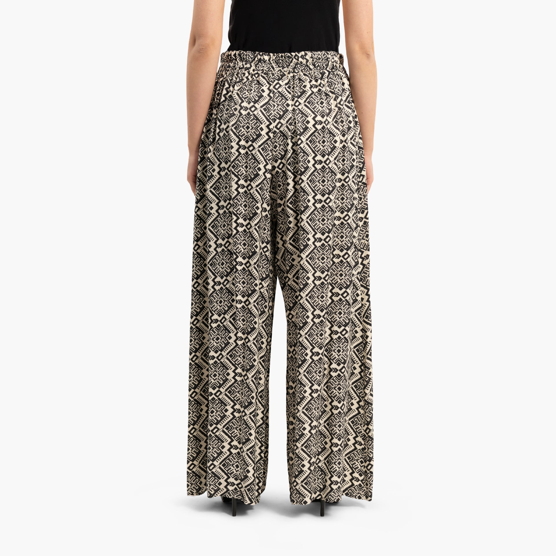 Women's Black Wide Leg Trousers with Geometric Pattern By WECRE8