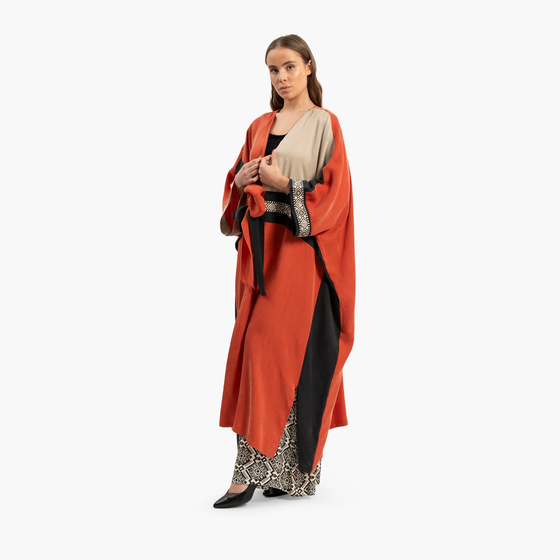 Women Orange Kaftan with Tie Belt By WECRE8