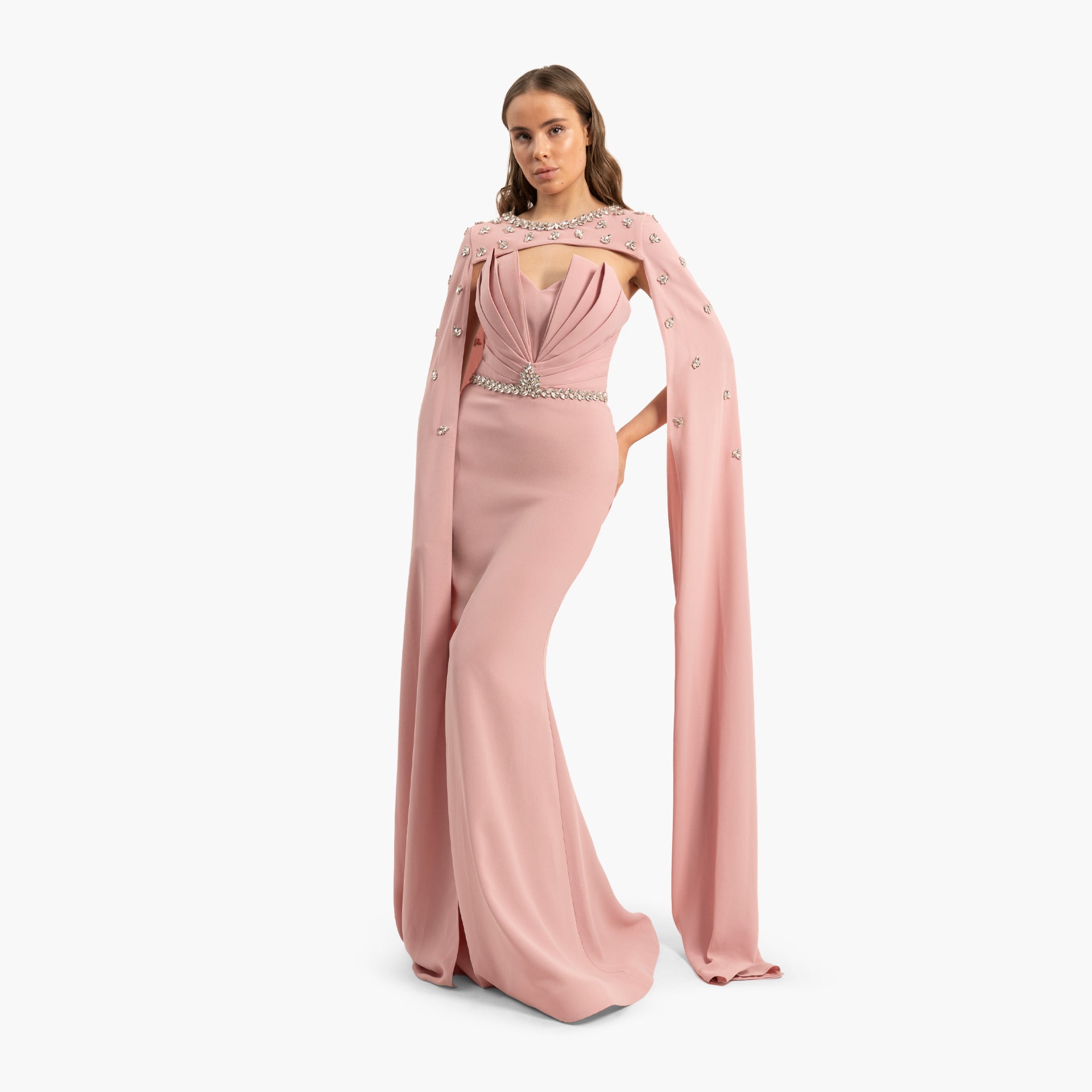 Women Delicate Pink Dress with Cape By WECRE8