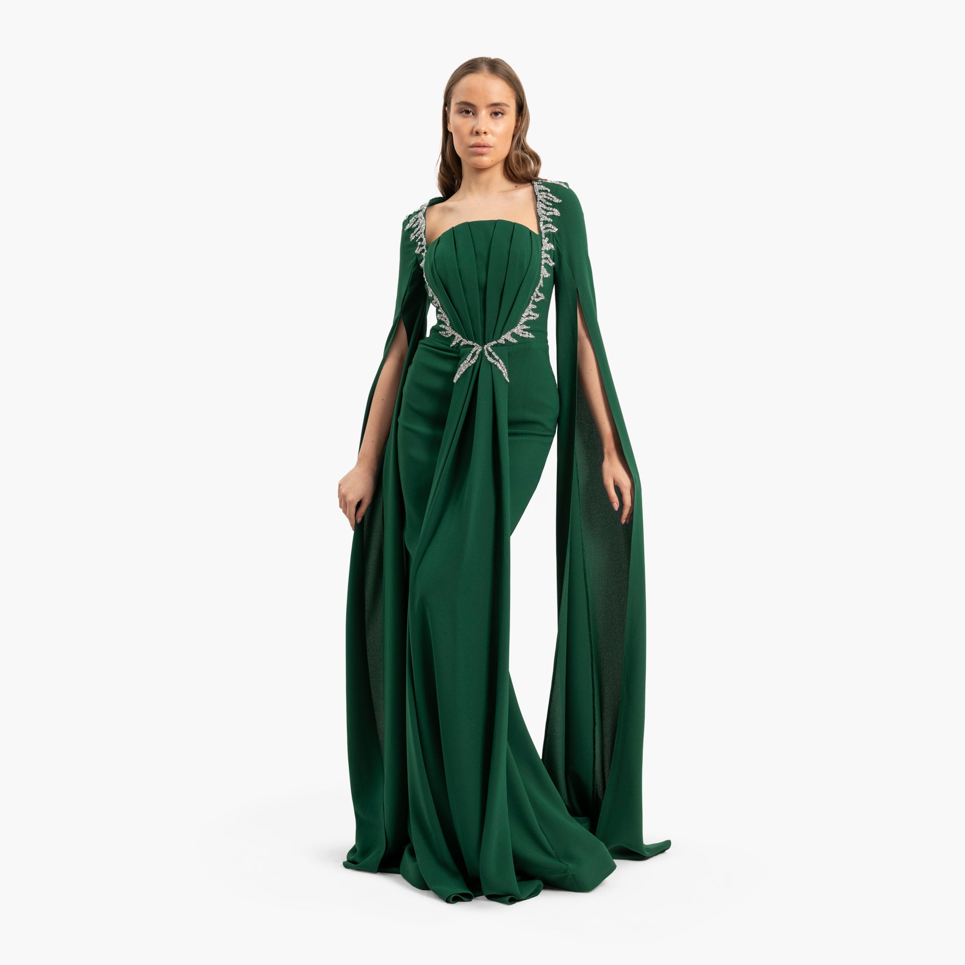 Women's Delicate Green Dress with Cape Sleeves By WECRE8