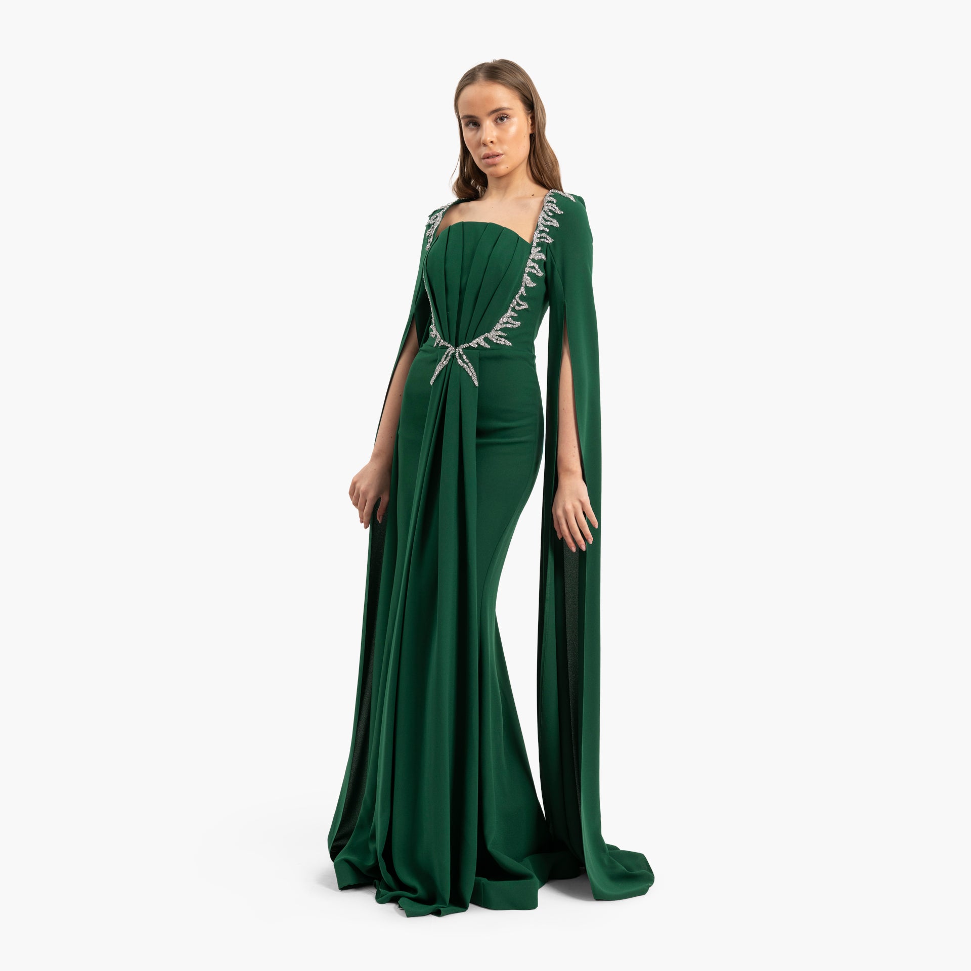 Women's Delicate Green Dress with Cape Sleeves By WECRE8