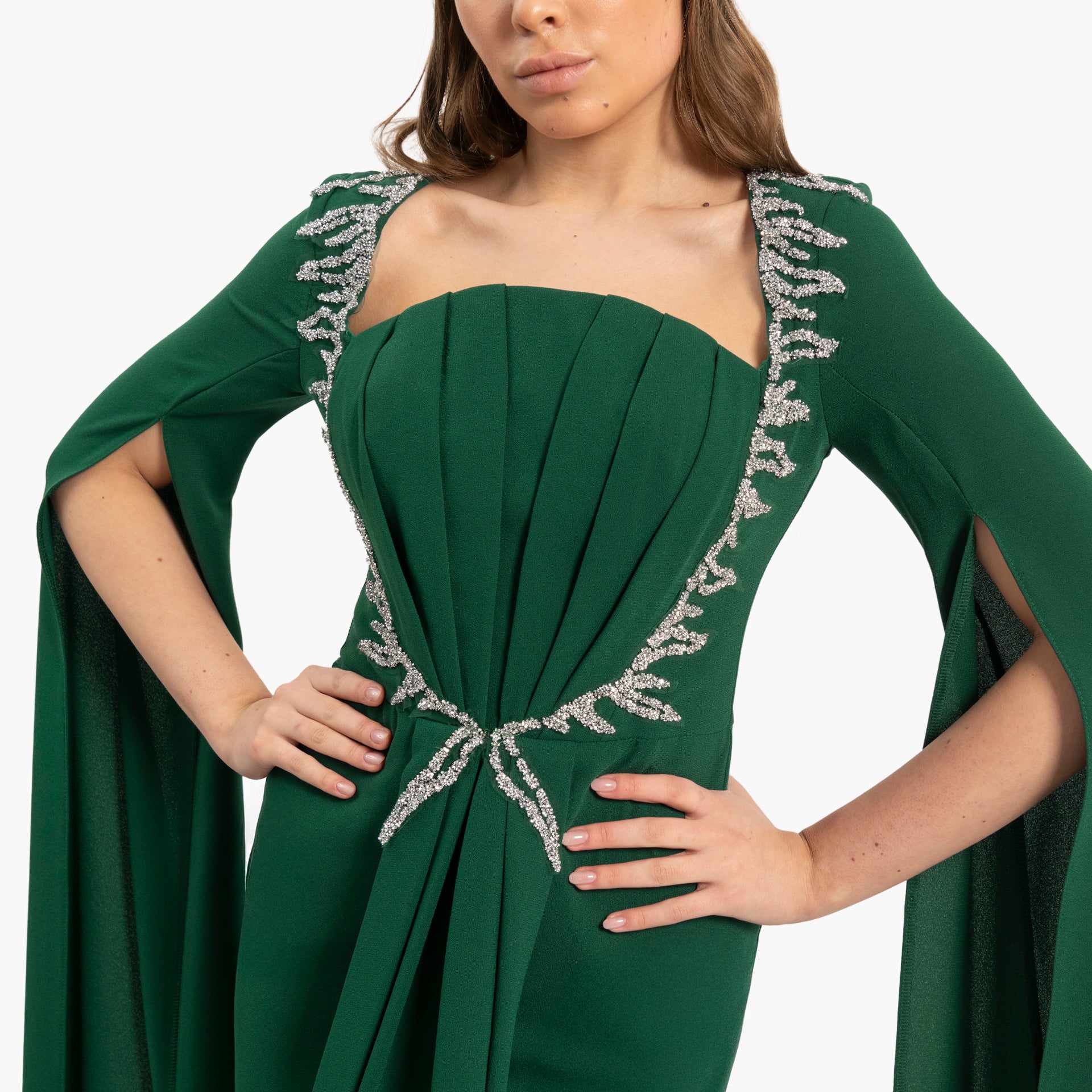 Women's Delicate Green Dress with Cape Sleeves By WECRE8