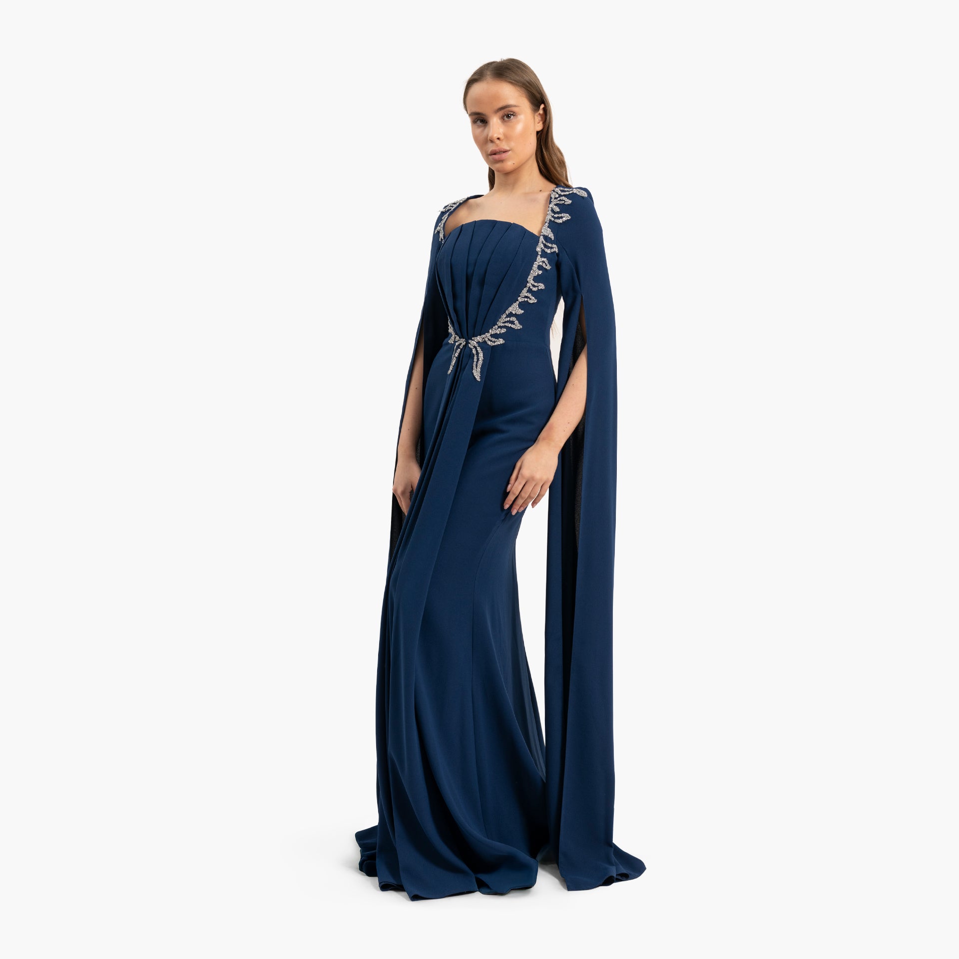 Women Delicate Blue Dress with Cape Sleeves By WECRE8