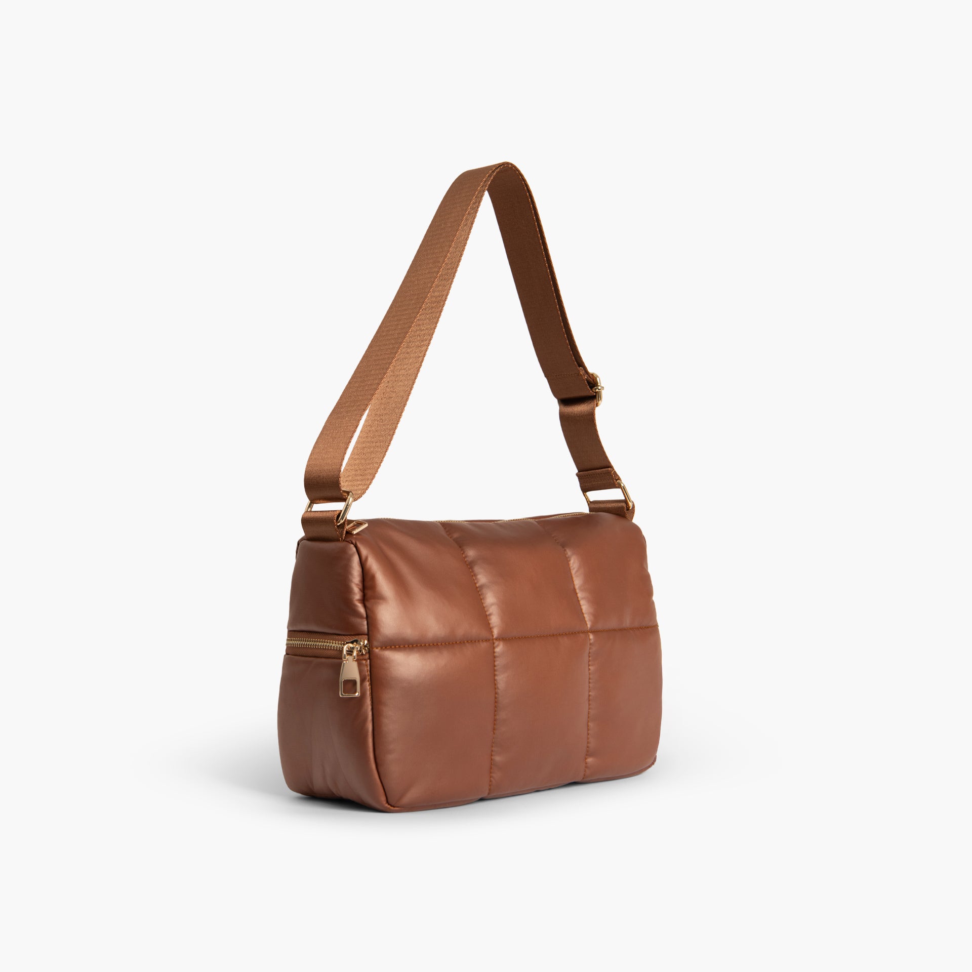 Camel Brown Quilted Crossbody Bag by WECRE8