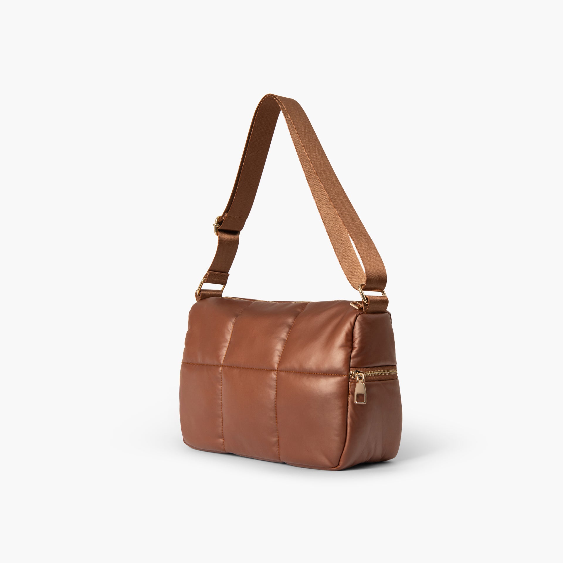 Camel Brown Quilted Crossbody Bag by WECRE8