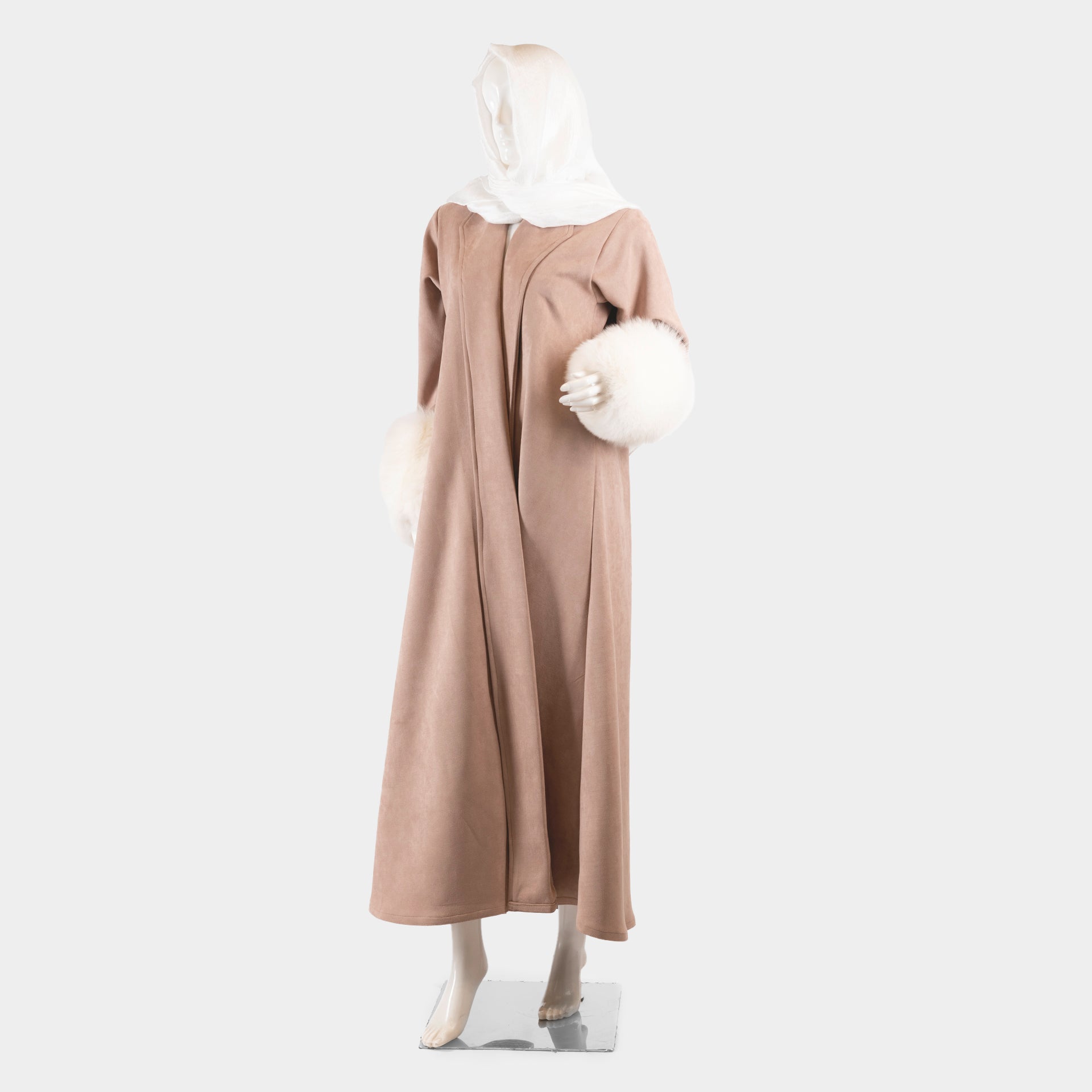 Beige Abaya With White Fur On the Sleeves End From Darzah