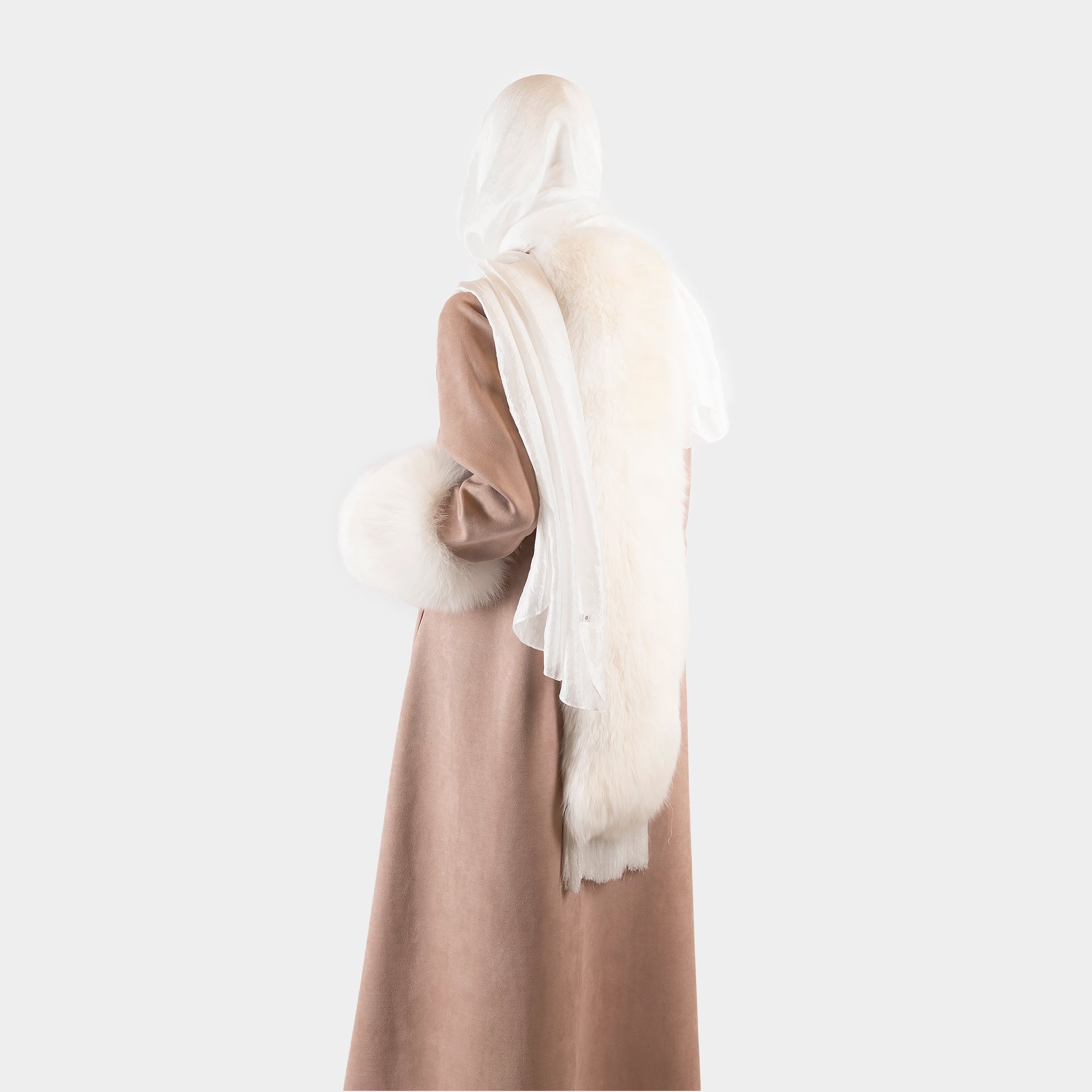 Beige Abaya With White Fur On the Sleeves End From Darzah