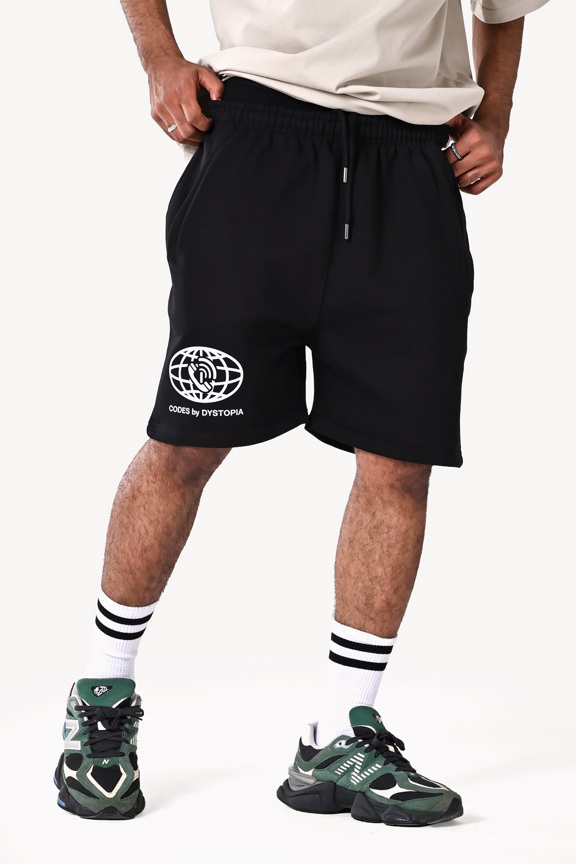 Black Code Printed Shorts by Dystopia