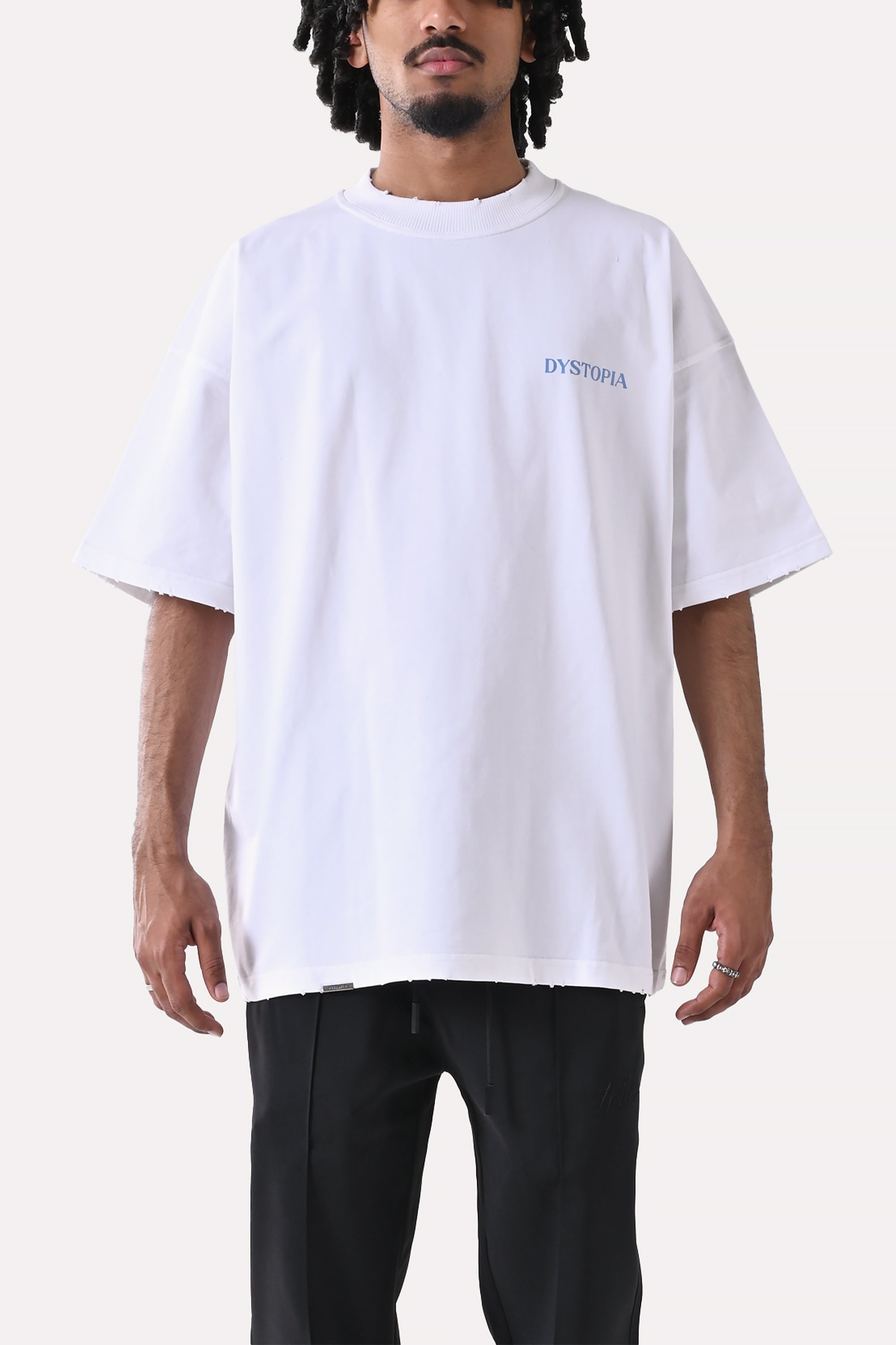 White Logo Printed T-shirt by Dystopia
