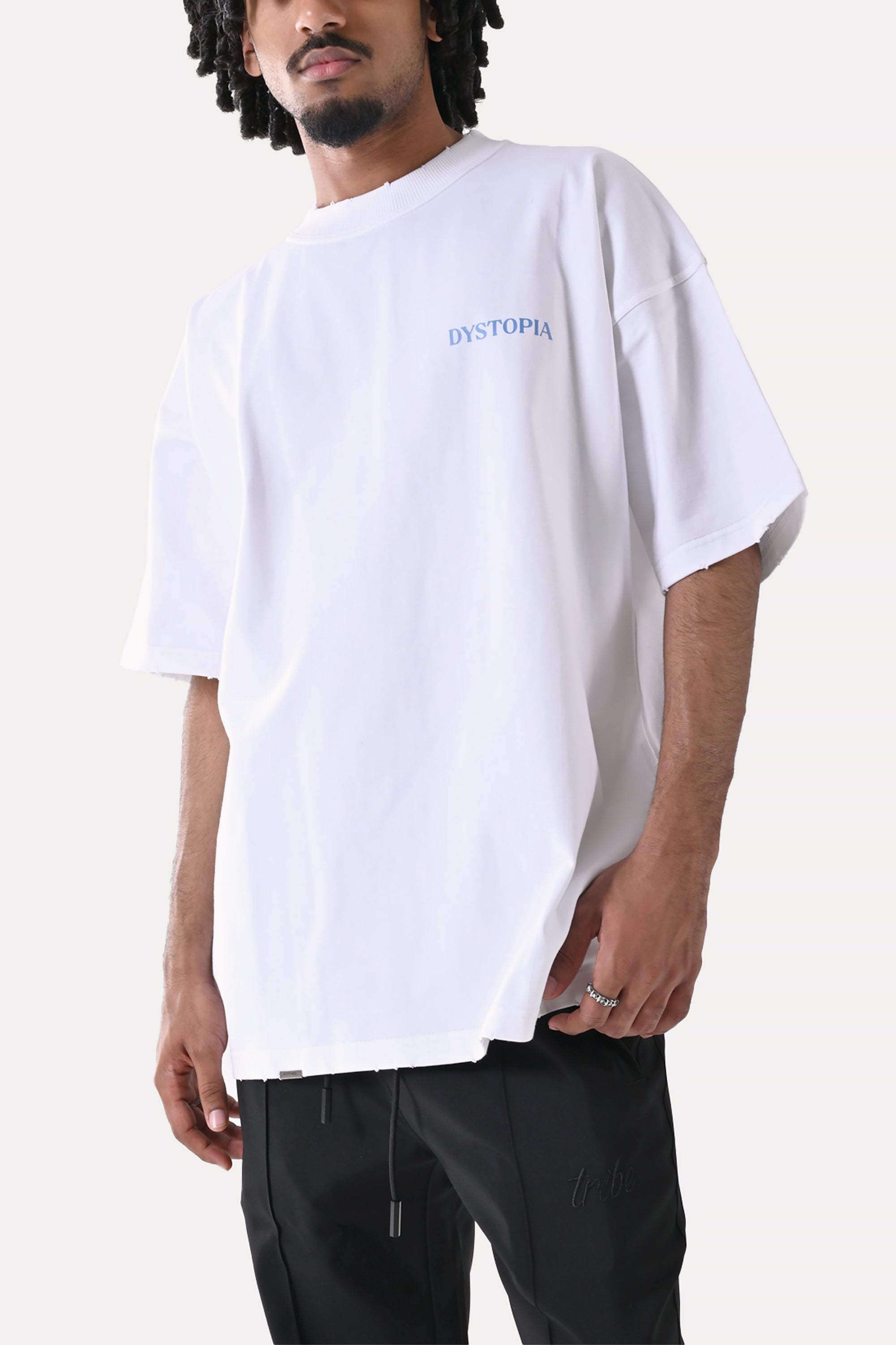 White Logo Printed T-shirt by Dystopia