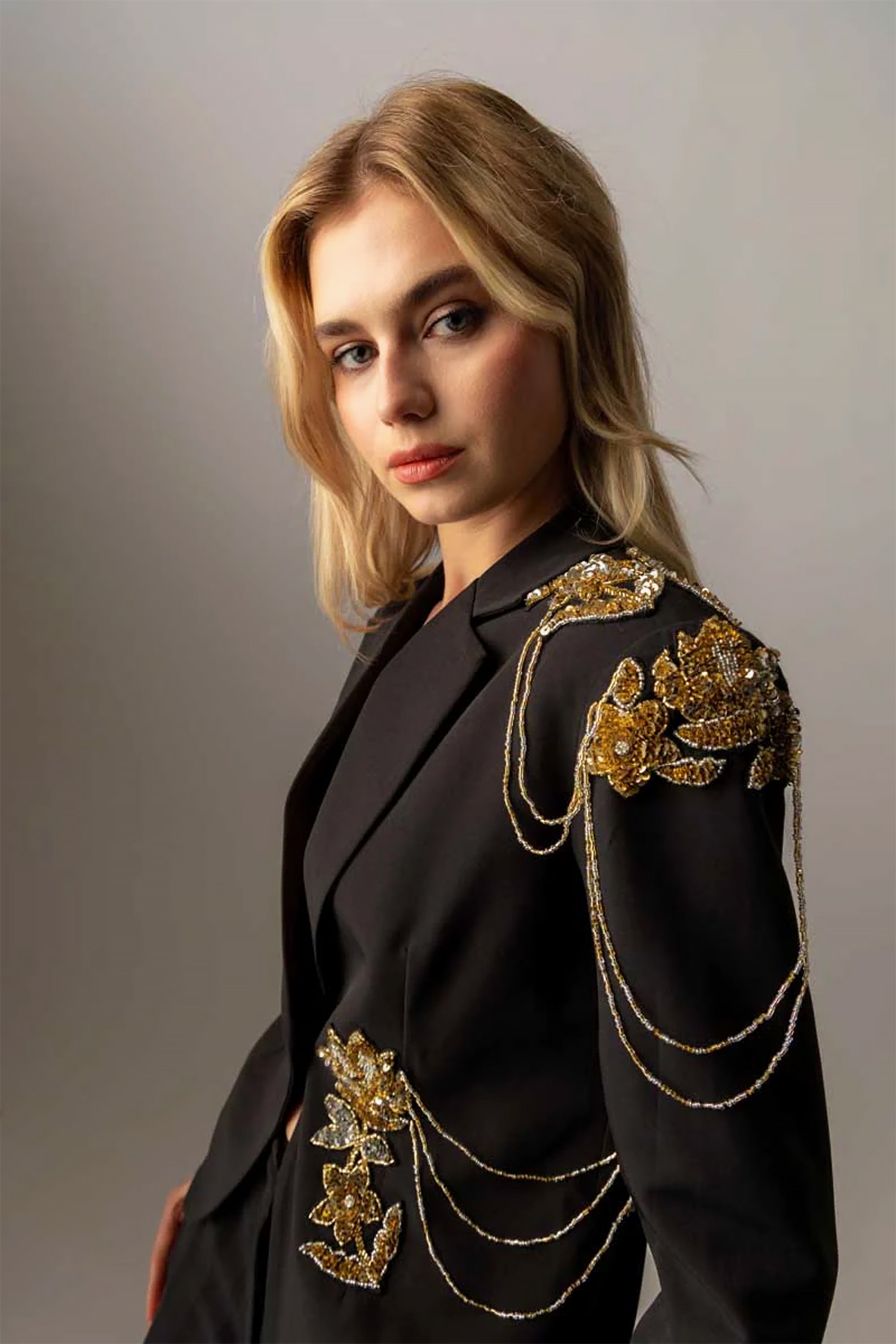 Black Polyester Dahlia Blazer by Raishma