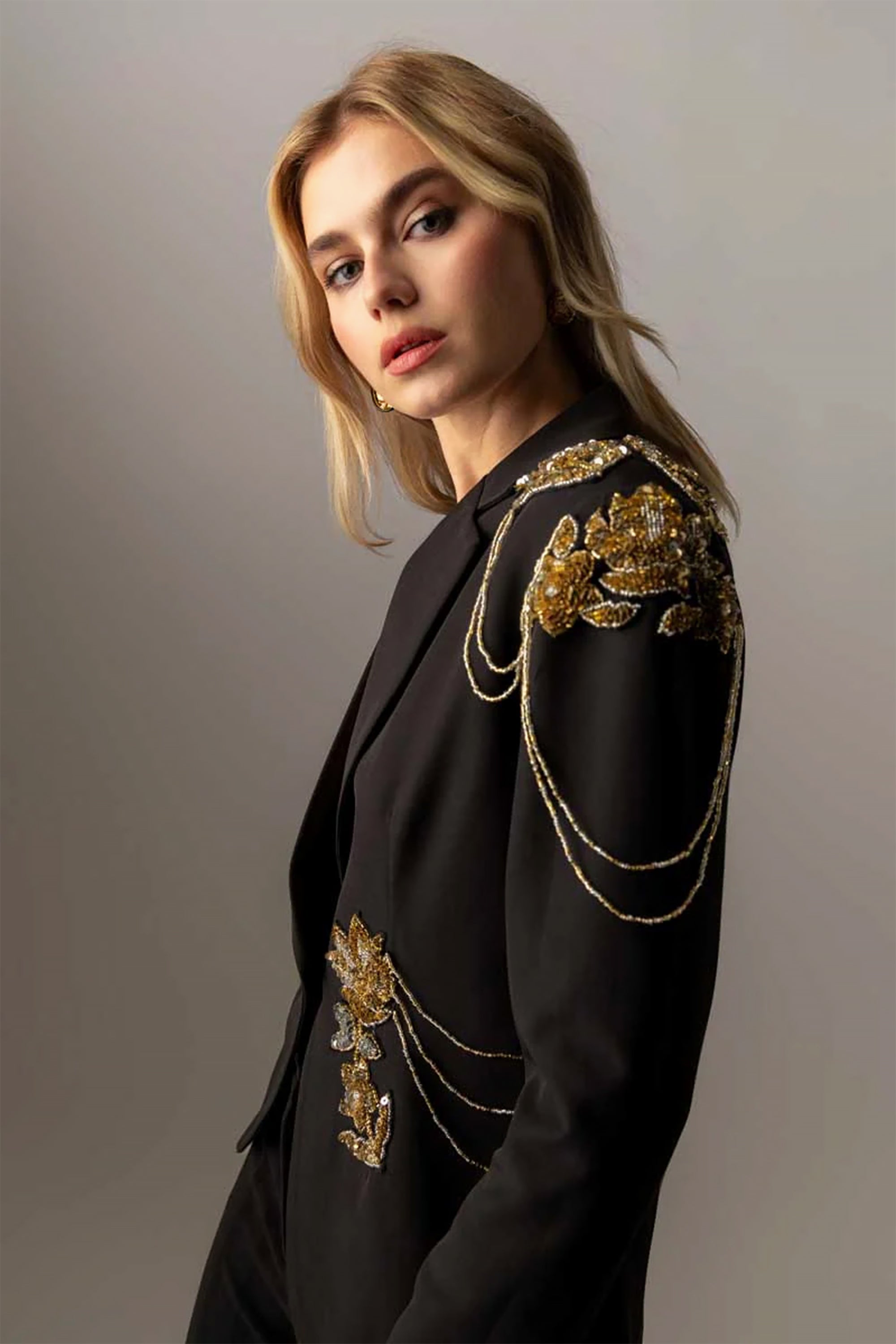 Black Polyester Dahlia Blazer by Raishma