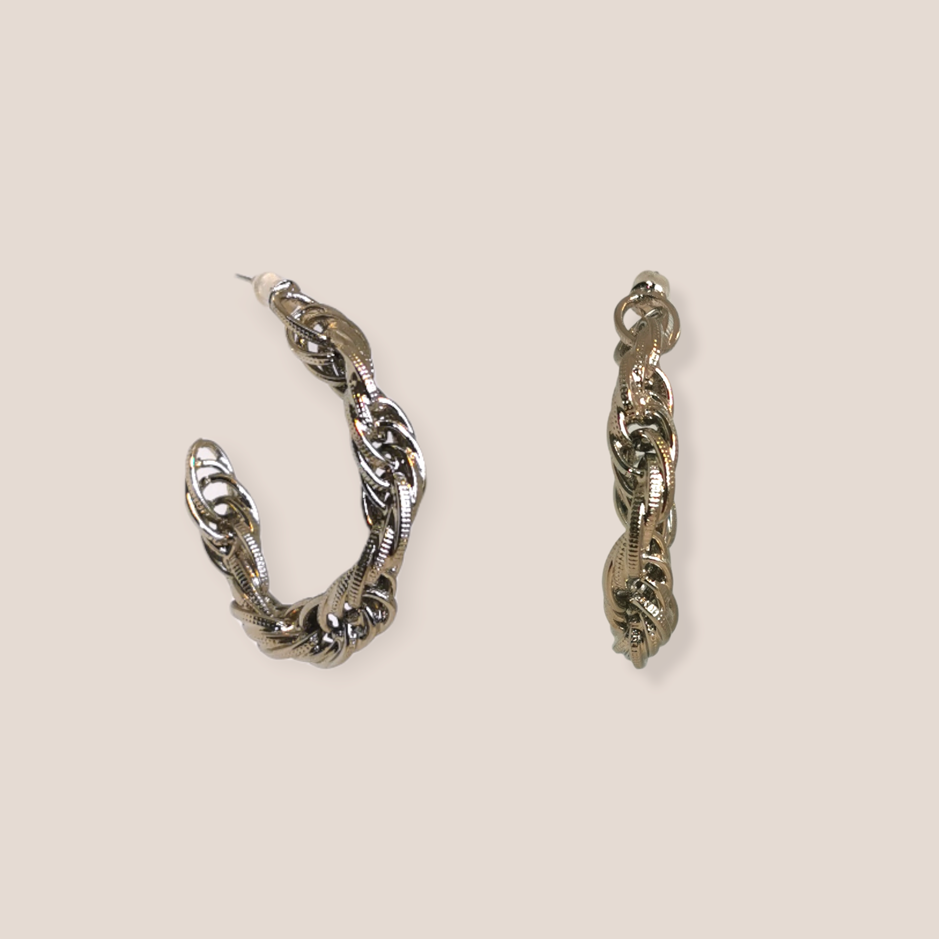 Silver Rope Chain Hoops in Midi By D By Dalia